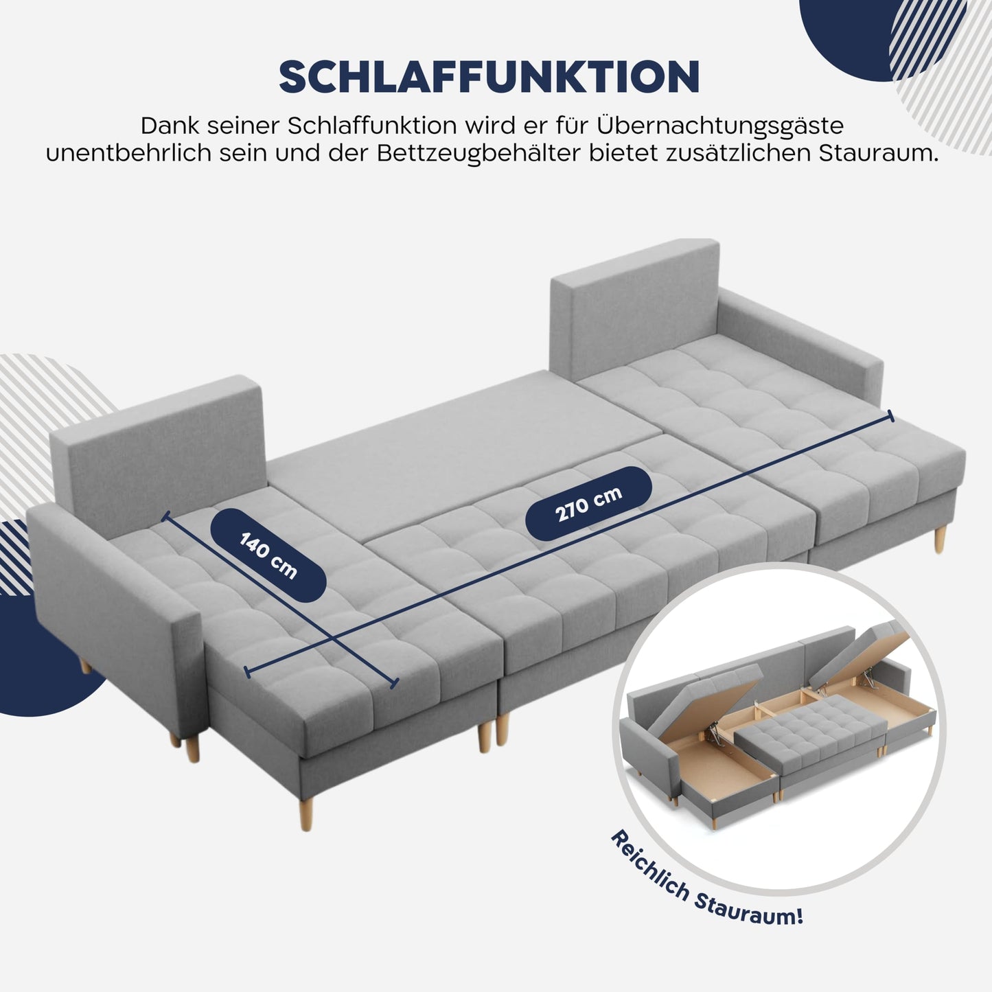 Mebligo - Elma Corner Sofa with Sleep Function and Bed Box (light grey)
