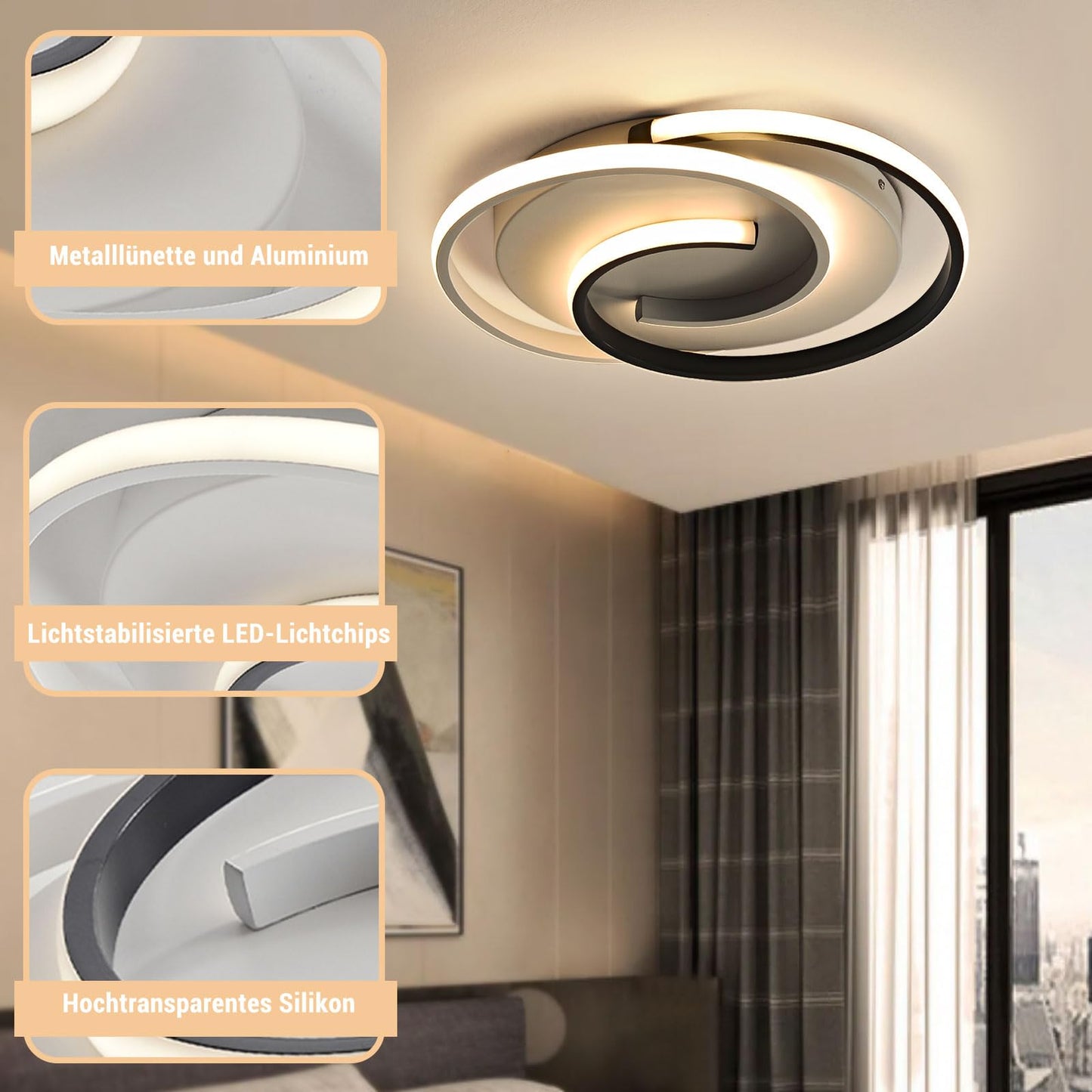 Ceiling Light with Remote Control, Dimmable Ceiling Light Bedroom with Matte Compatible with HomeKit, Alexa, Google & IFTTT, 32 W, 3840 lm, Modern LED Ceiling Light for Bedroom, Living Room, Diameter 40 cm