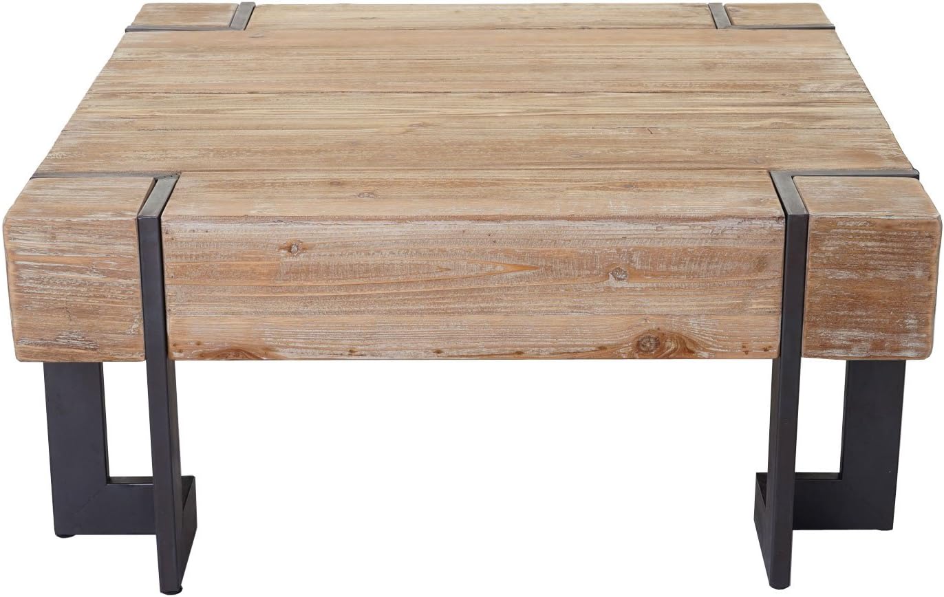 Mendler HWC-A15AM Coffee Table, Living Room Table, Fir Wood, Rustic, Solid, FSC-Certified, 70 x 70 cm, Natural Colour