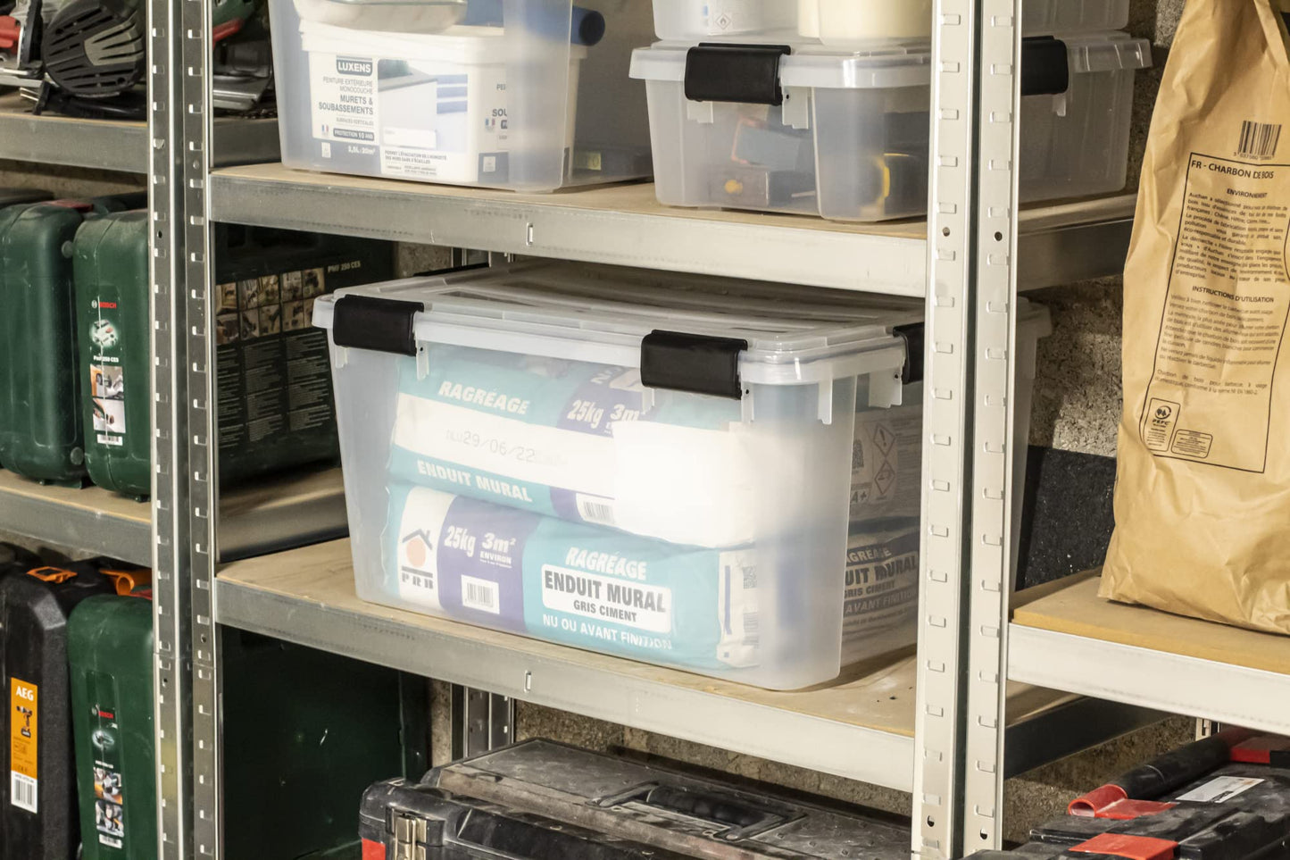 Iris Ohyama Airtight Plastic Storage Boxes with Lids, 20L, Set of 3, Black, Hermetic Waterproof Closure, Heavy Duty Snap Latches, Stackable, Dustproof, BPA-Free, DDAT-SD