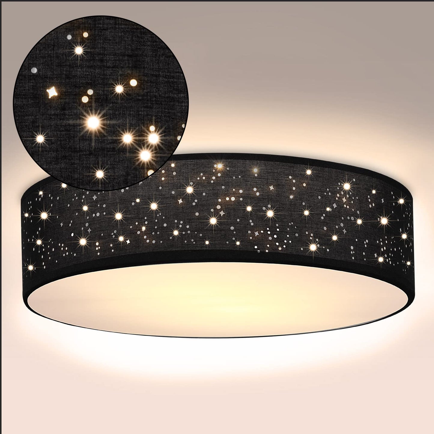 MONZANA® Ceiling Light Starry Sky Living Room Bedroom E27 Grey Round 38 cm Fabric Shade 2 Bulbs 40 W Kitchen Lamp Ceiling Light Fabric Ceiling Lamp