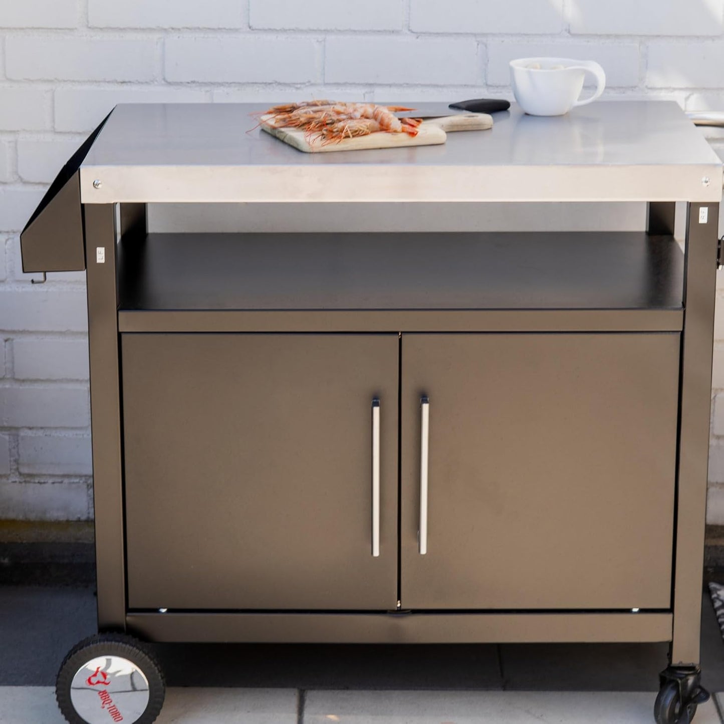 BBQ-Toro Barbecue Trolley 103.5 x 59 x 81 cm, Silver/Black, Grill Table with Large Work Surface, Grill Side Table, Outdoor Grill Trolley, Grill Table Outdoor, Serving Trolley, Outdoor Garden Trolley