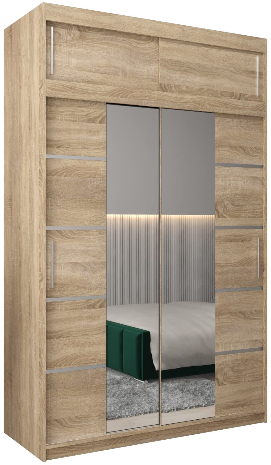 MEBLE KRYSPOL Verona 4 250 Bedroom Wardrobe Sliding Doors Cabinet with Mirror Wardrobe with Mirror Sliding Door Wardrobe Sliding Doors - 250 x 240 x 62 cm - Sonoma with Extension