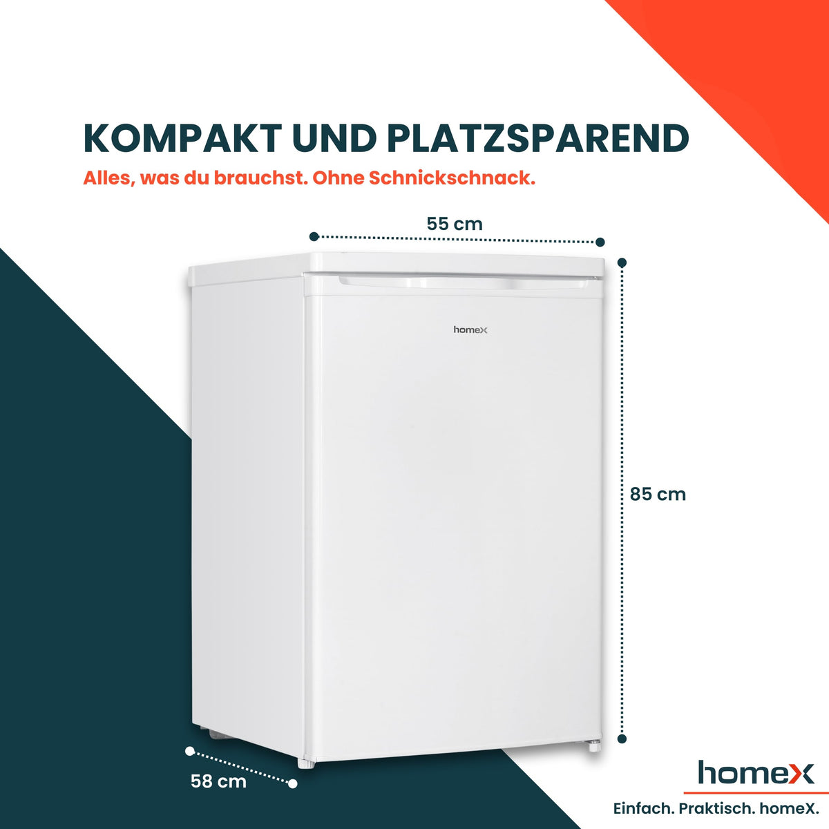 homeX Fridge without Freezer, Full-Room Fridge Small - 88 L Net Capacity, Freestanding and Compact, Table Fridge Quiet 39 dB, Fridge with LED Interior Lighting and Temperature Control, Silver