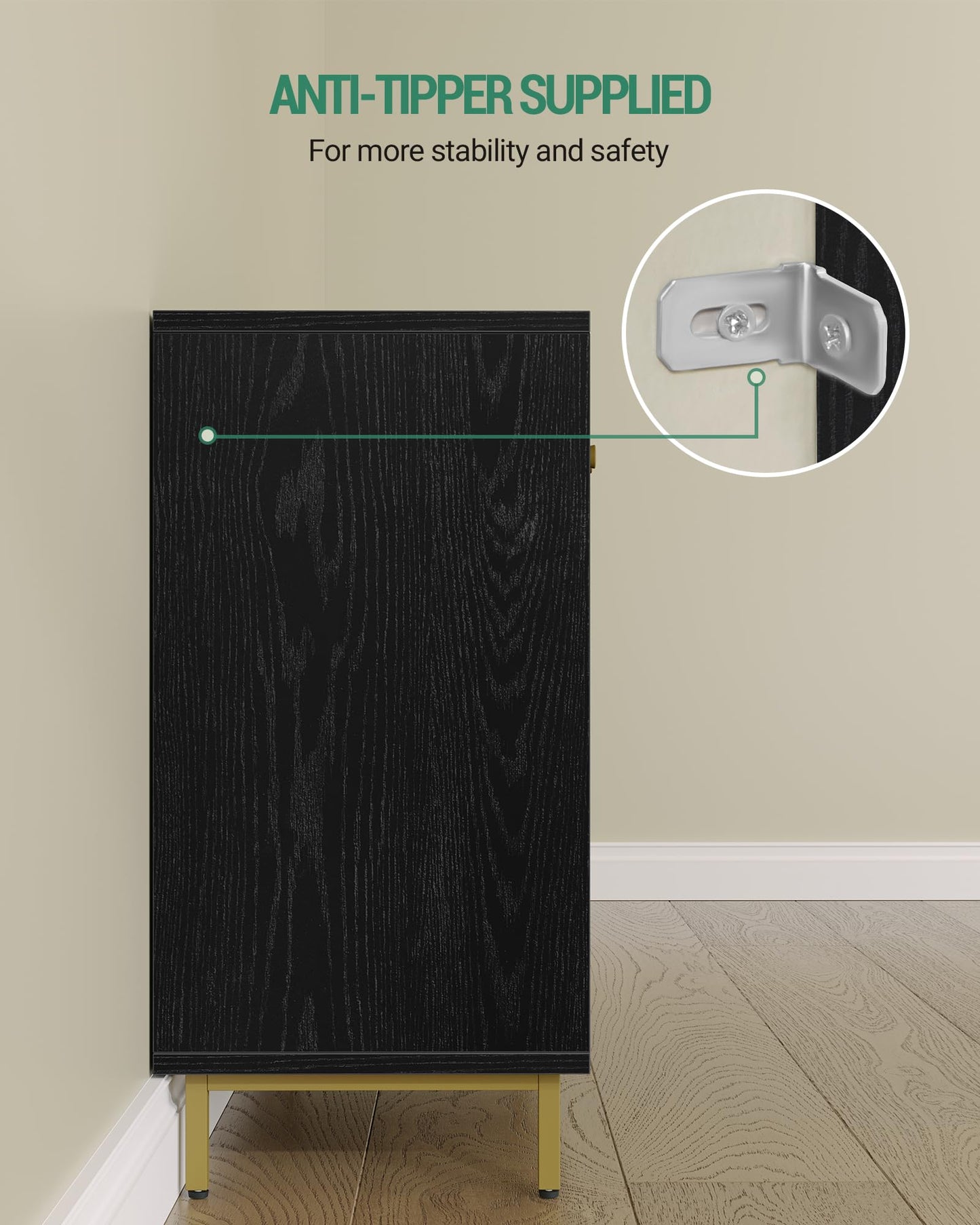 Hzuaneri SC10203G Bathroom Cabinet, Kitchen Cabinet with 2 Doors, Side Cabinet, Sideboard with Open Compartment, Chest of Drawers, Adjustable Shelf, Bathroom, 35 x 100 x 75 cm, White Gold