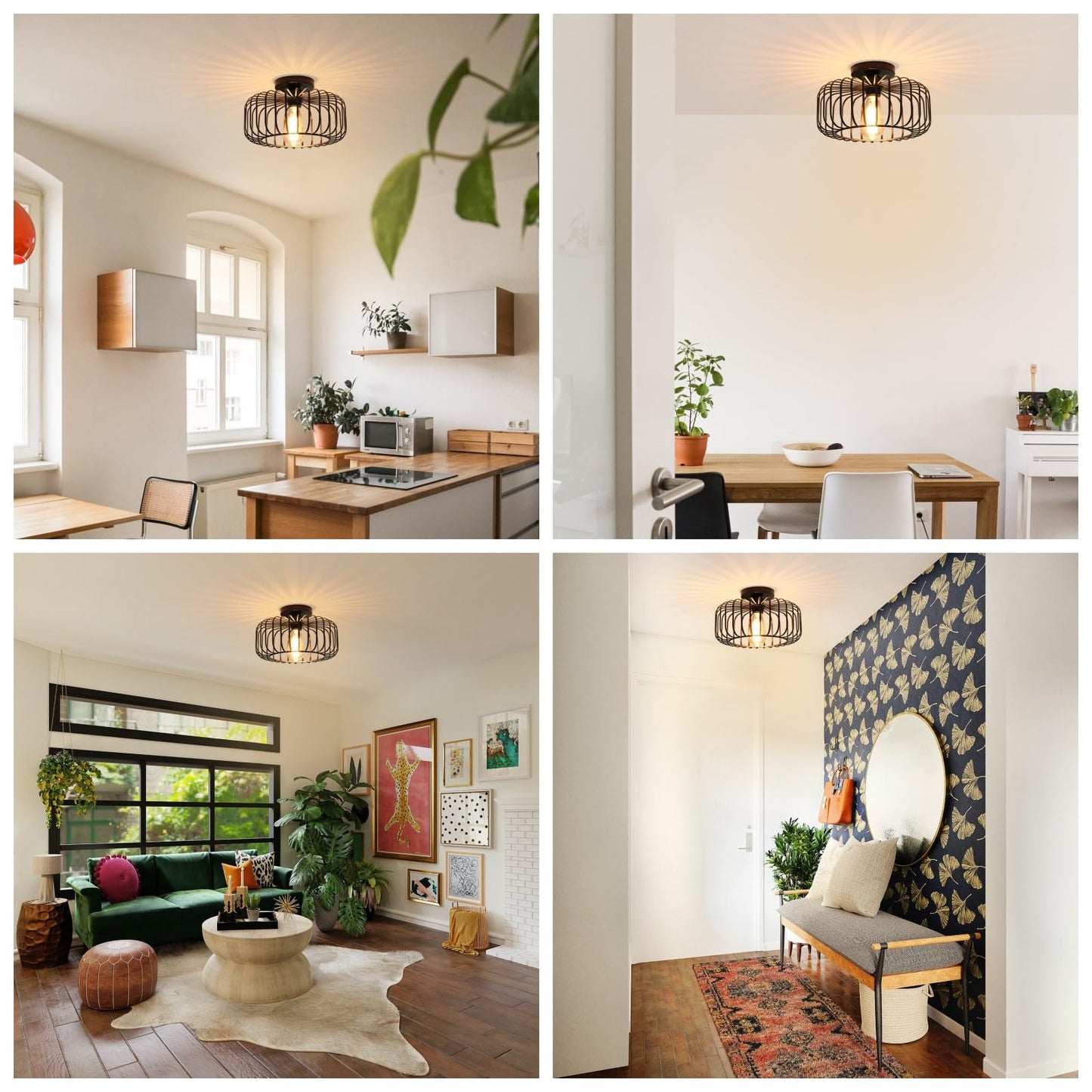 FRIDEKO HOME Deckenleuchte Schwarz,Modern Deckenlampe aus Metall E27-Fassung,1 Flammige Runde Lampenschirm Hängelampe für Küche Flur Wohnzimmer Schlafzimmer Esszimmer