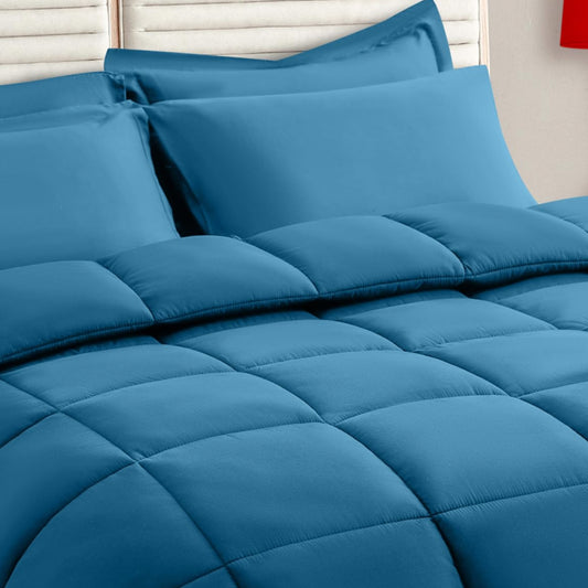 Twin Size Comforter Set - 5 Pieces, Bed in a Bag Bedding Sets with All Season Soft Quilted Warm Fluffy Reversible Comforter,Flat Sheet,Fitted Sheet,1 Pillow Shams,1 Pillowcases,Black