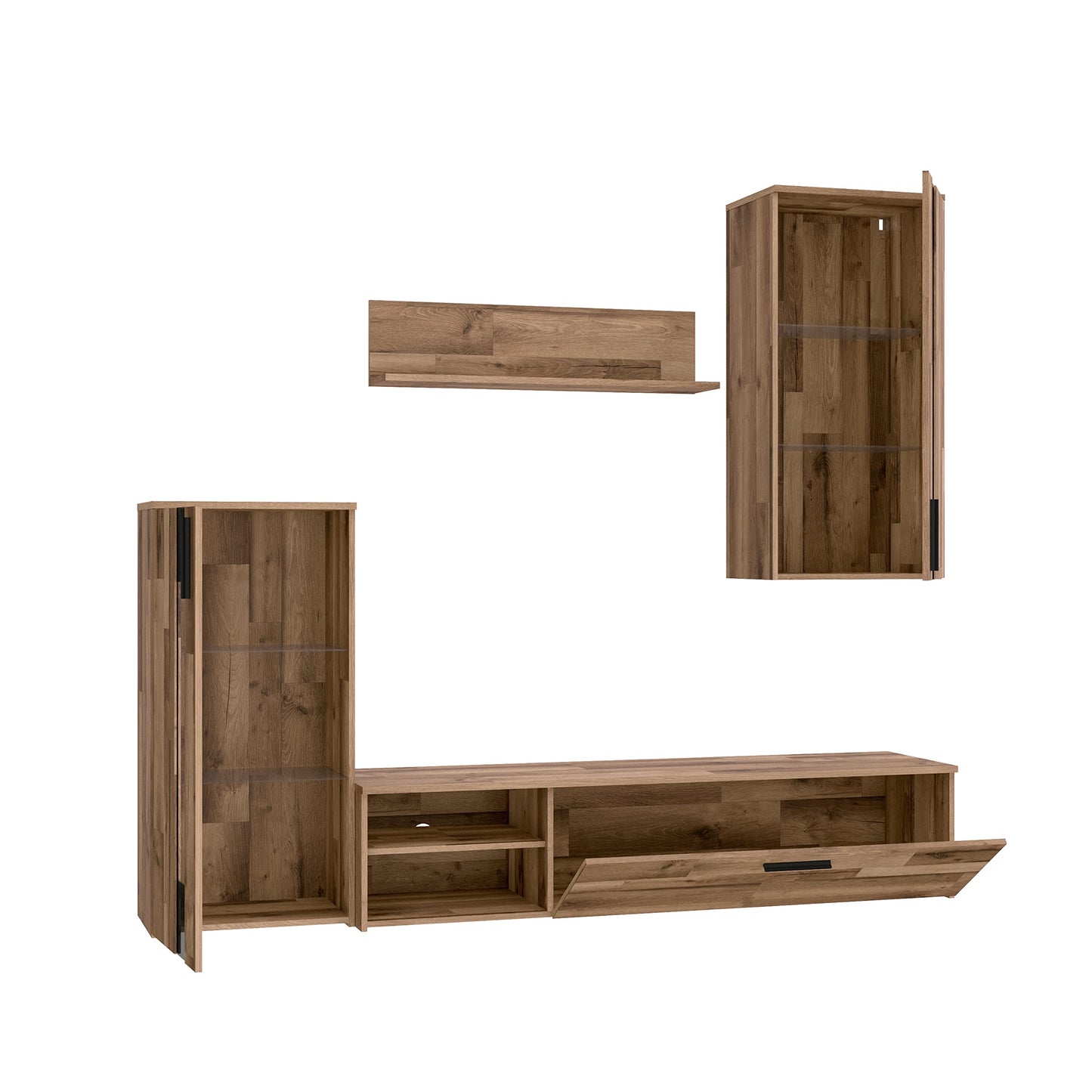 FORTE Pablo Wohnwand 270 280, Moderne Wohnwand mit 1 Schublade, Schrankwand, Holzwerkstoff, Old-Wood Vintage Holzdekor/Betonoptik Dunkelgrau, 277,4 cm breit x 182,9 cm hoch x 39,5 cm tief