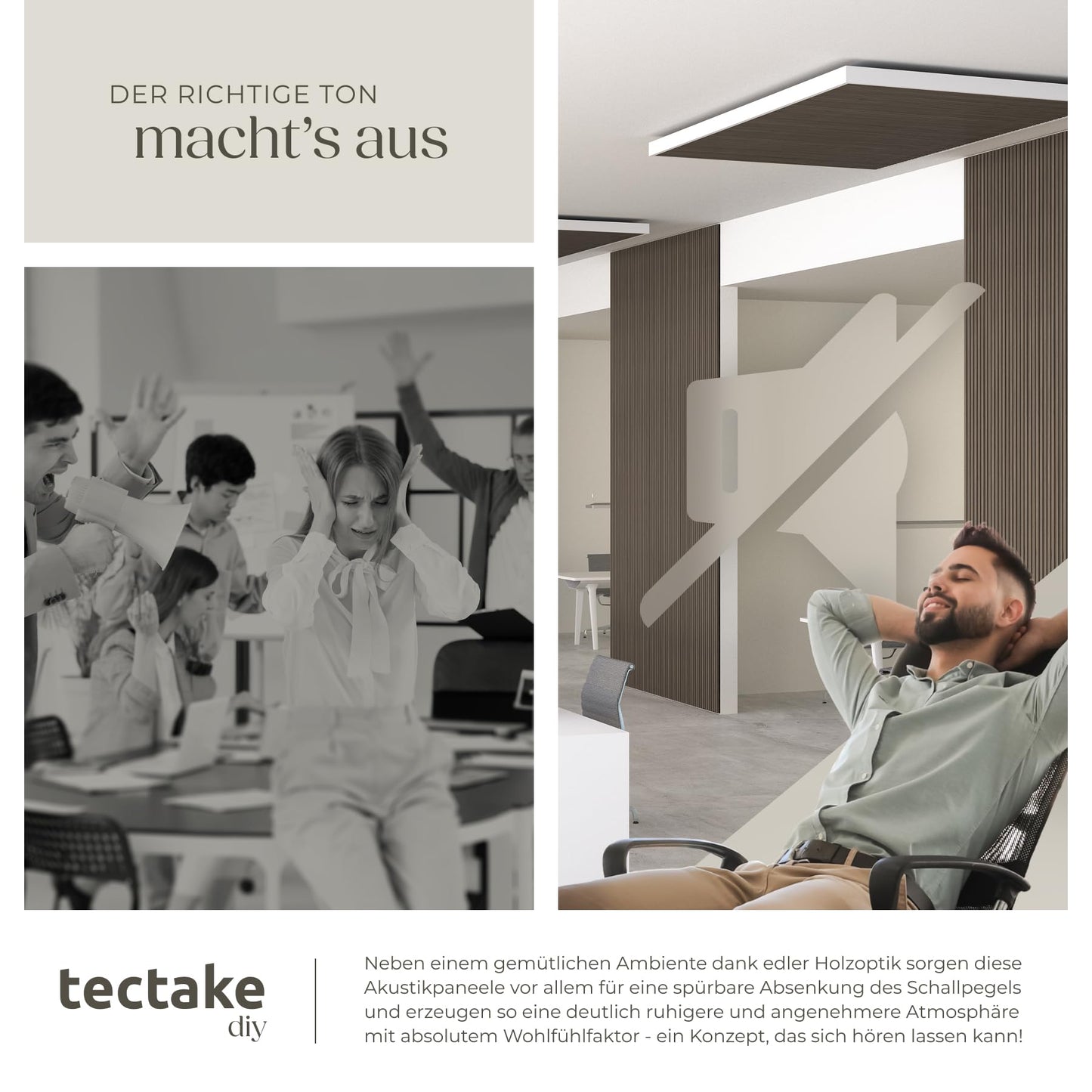 tectake® 3D Acoustic Panels, Wood Look Panels, Wall Panels in Wood Look as Sound Absorber, Panels for Living Room, Kitchen, Wall Decoration, Wall Cladding and Sound Insulation - Light Oak, Set of 4