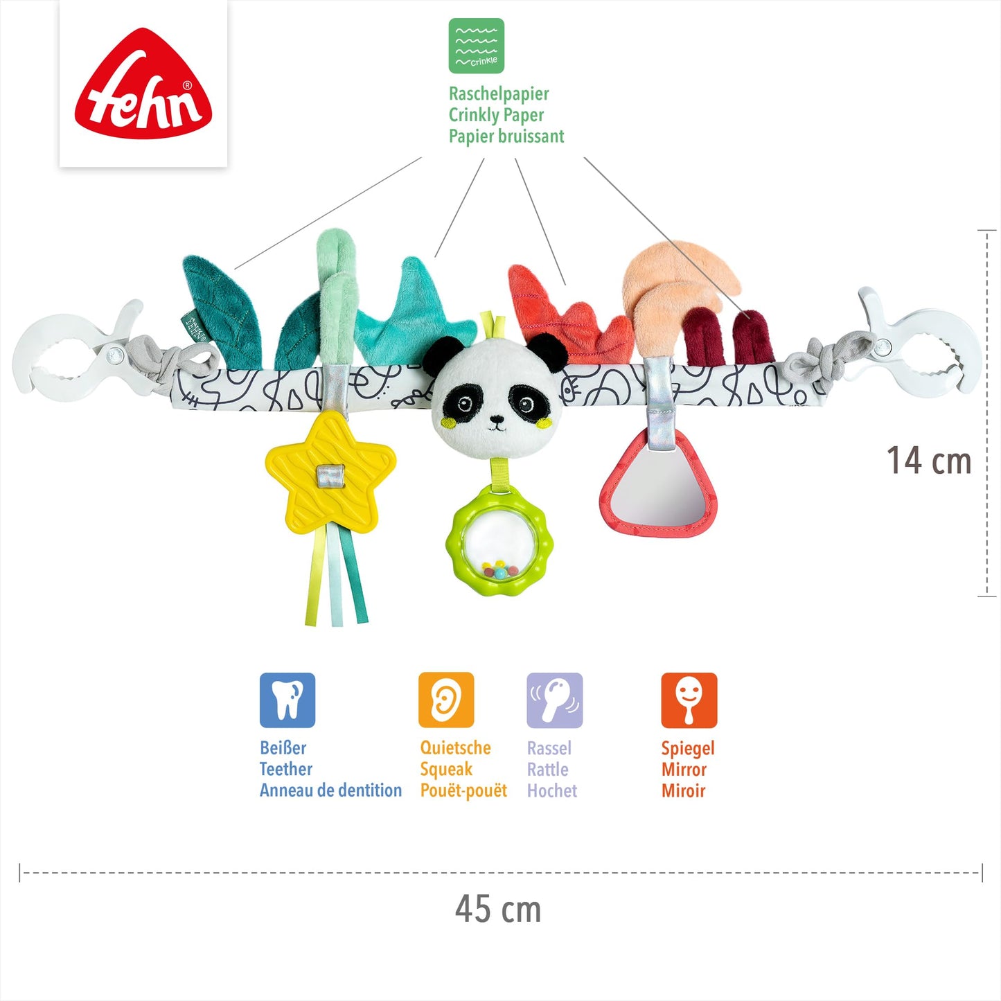 Fehn Pram Chain Baby Mobile Caterpillar Colour Friends – Baby Mobile Chain with Cute Caterpillar Figure – Baby Toy for Flexible Hanging – Pram Toy for Babies and Toddlers from 0+ Months