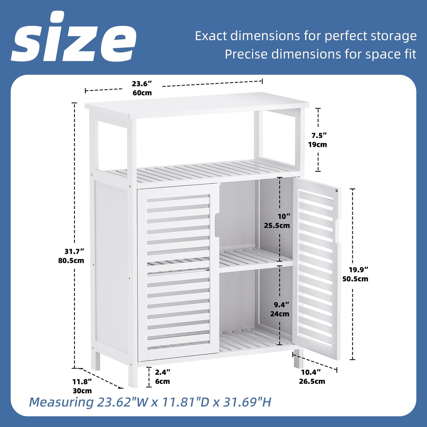 HITNET Bathroom Cabinet Bamboo Black Bathroom Cabinet with 2 Doors Freestanding Cabinet for Bathroom, Living Room and Bedroom