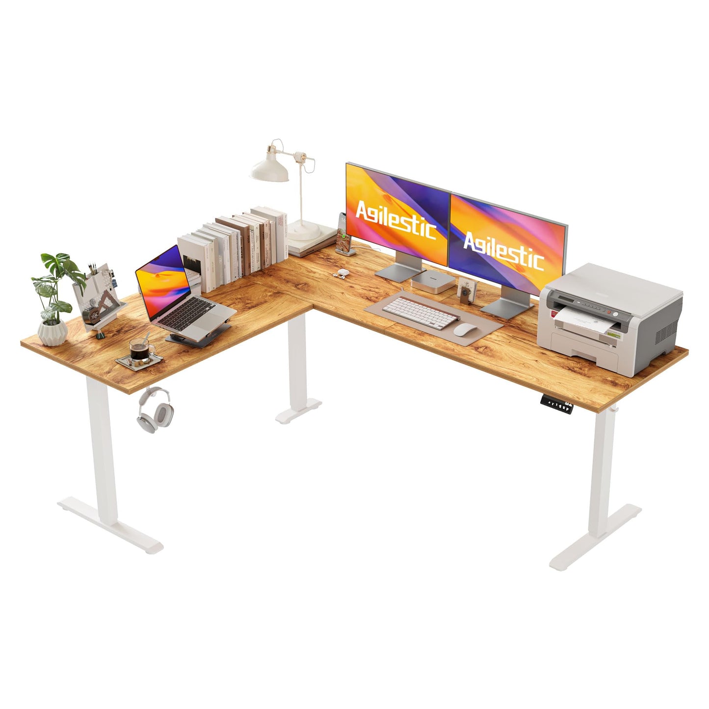 Agilestic L-Shaped Height-Adjustable Desk, 160 x 140 cm Desk, Height Adjustable, Electric, Corner Desk, Ergonomic Standing Seat Table, Computer Desk, White