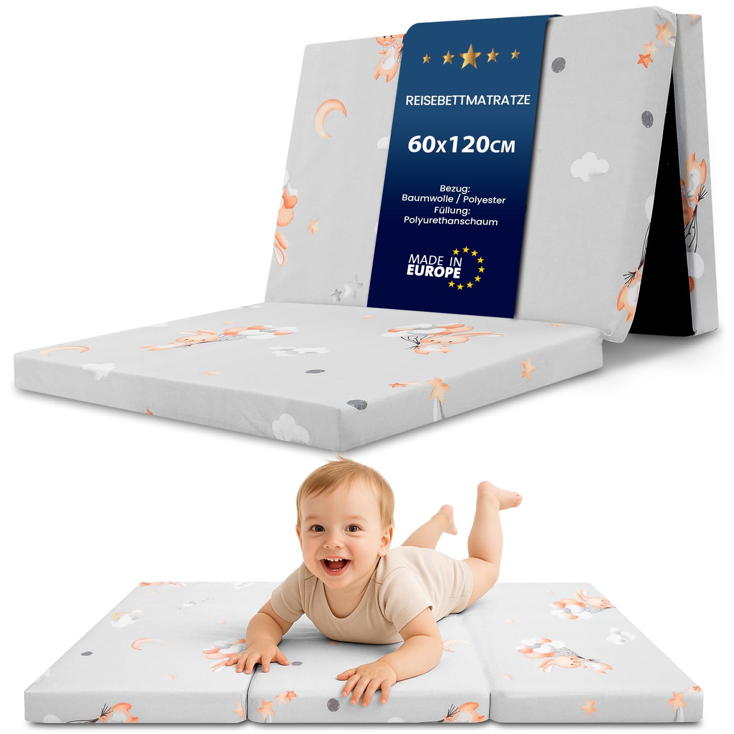 Folding Mattress Foldable Travel Cot Baby Mattress 60 x 120 cm - Folding Mattress for Children Guest Mattress Foldable Baby Mattress Floor Mattress Sleeping Mattress and Travel Mattress 60 x 120 cm