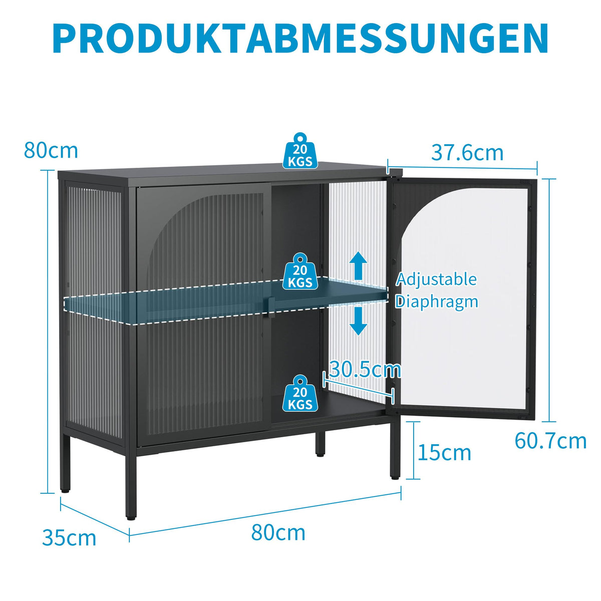 Metal Cabinet with Glass Doors, Sideboard Kitchen Cabinet, Glass Display Cabinet with Adjustable Shelf, Sideboard Cabinet for Kitchen, Dining Room, Living Room, 40 D x 120 W x 84 H cm, Black