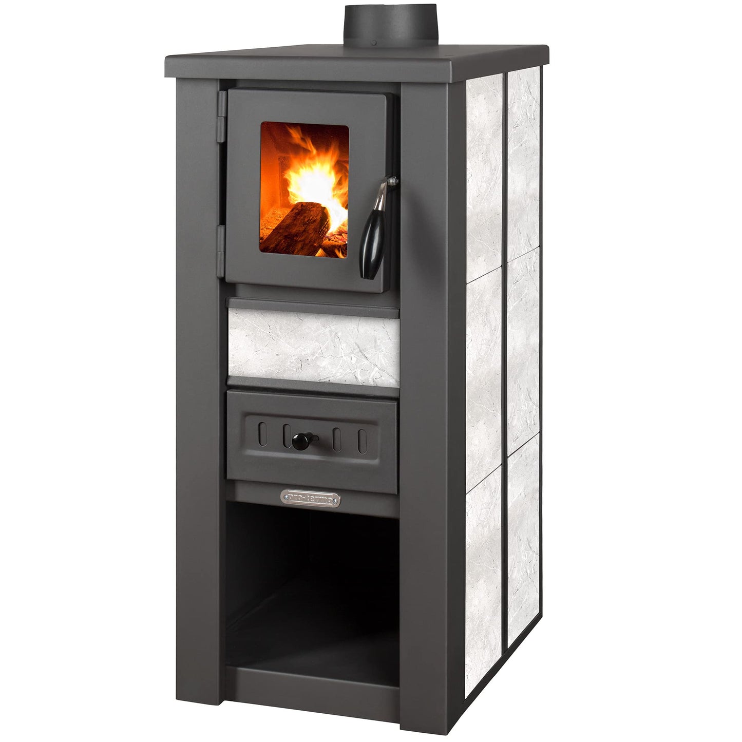 ProTermo Lava Ceramic Wood Stove - 6.5 kW Heating Output - 35 x 44 x 78 cm Wood Stove with Fireclay Blocks [Energy Efficiency Class A] with Viewing Window Wood Fireplace