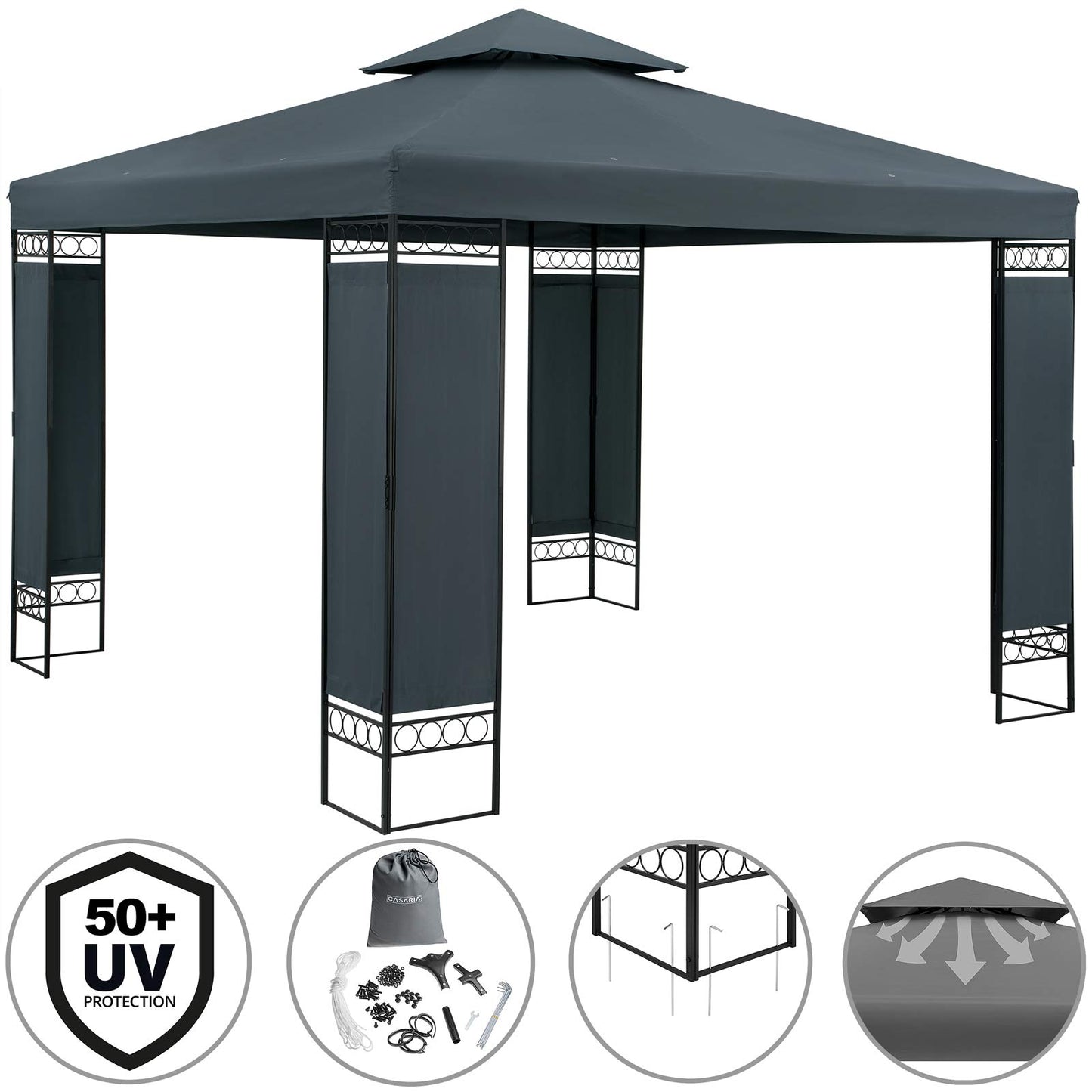 Casaria Lorca Gazebo Garden Tent 3 x 3 m Metal Water-Repellent Luxury