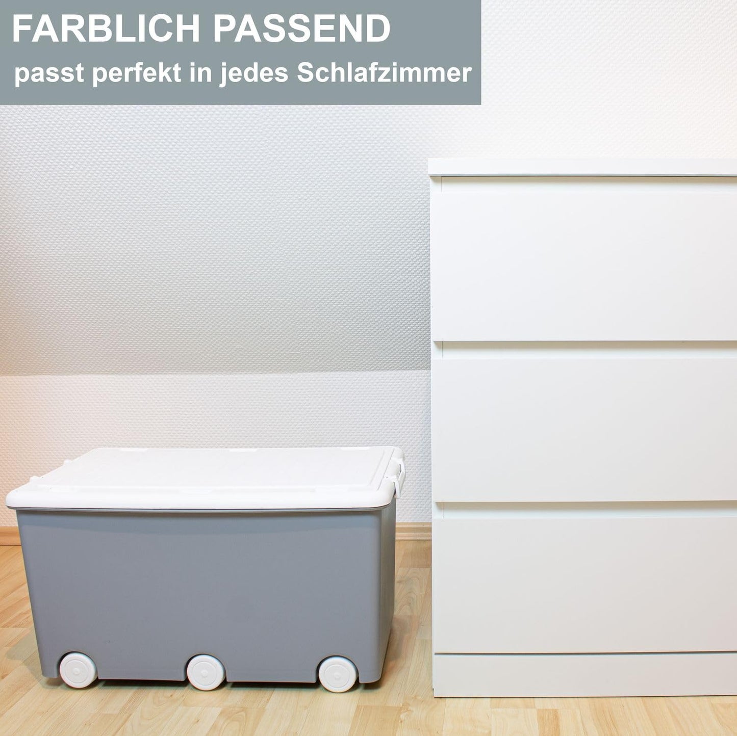 Babykajo 3 Storage Boxes with Lid and Wheels 50 L - Stacking Boxes with Lid Opaque - Plastic Box with Lid for Closing - Boxes Storage with Lid