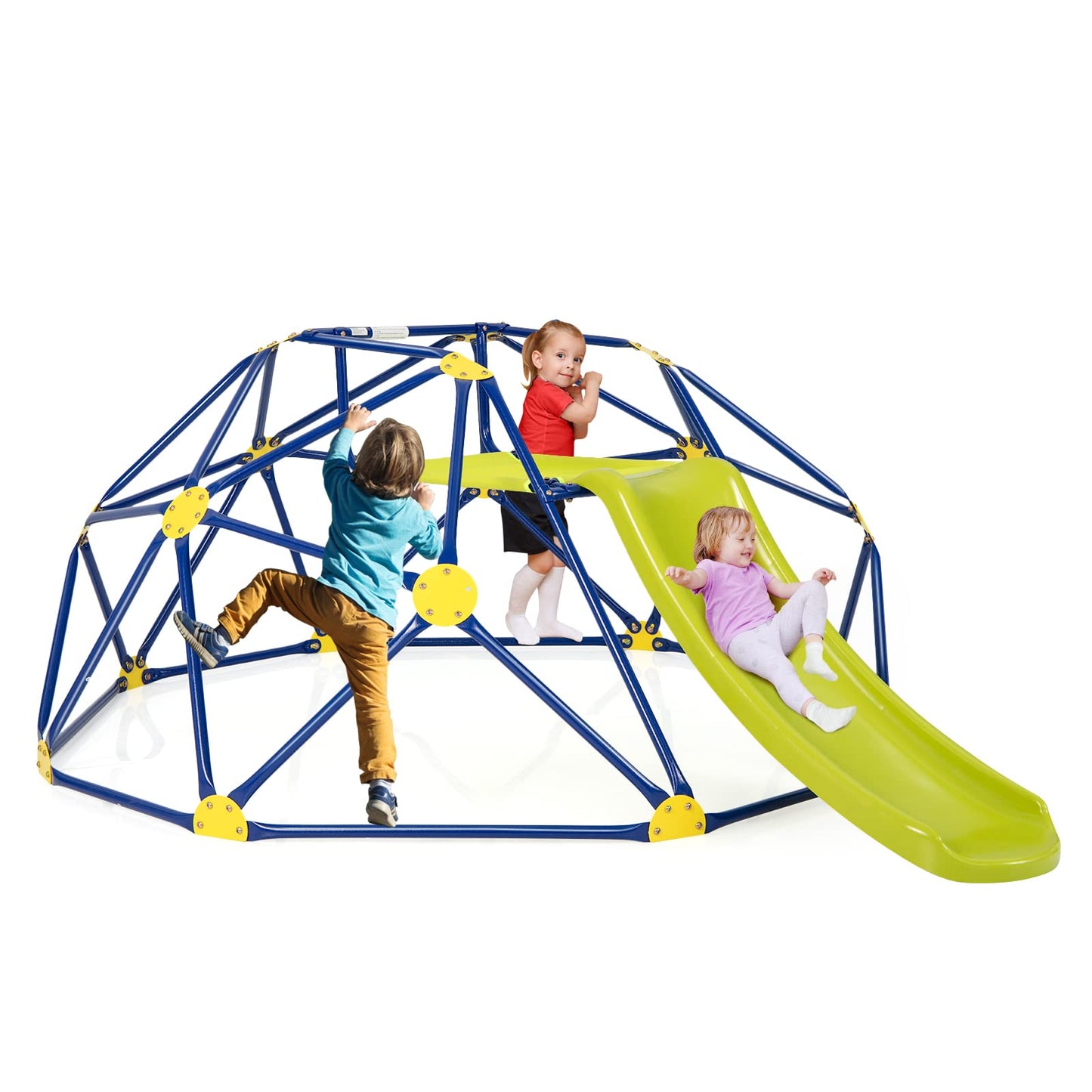 COSTWAY Climbing Dome with Slide, Dome Climbing Frame with Fabric Platform, 180 kg Load Capacity, Outdoor & Indoor Playground for 3-10 Years, Ideal for Gym, Backyard, Garden