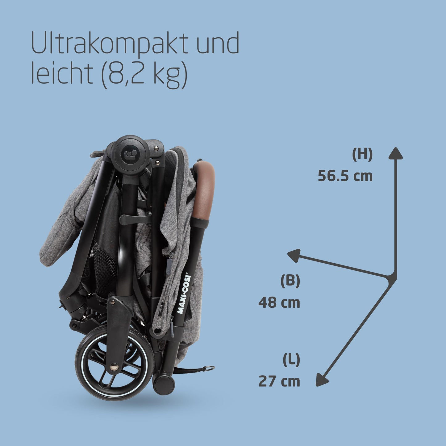 Maxi-Cosi Eva3 Baby Stroller, 0-4 Years, 0-22 kg, Baby Pram, Lightweight and Compact, Flat Reclining Position, 3 Reclining Positions, Automatic with 1 Hand Folding, Carry Strap, Essential Black