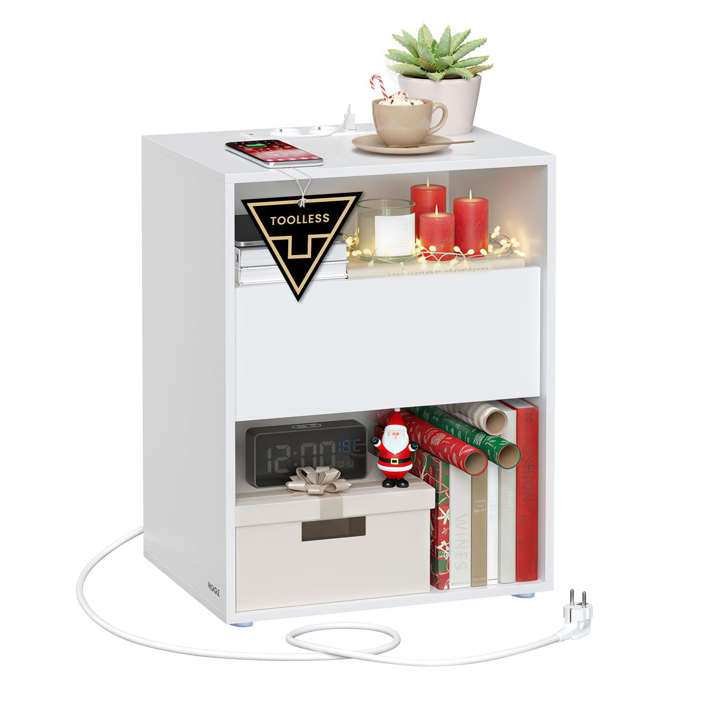 VASAGLE Bedside Table Set of 2, Toolless Technology, Super Fast Tool-Free Assembly, Side Table 3 Drawers, Bedside Cabinet, Bedroom, Living Room, Ink Black/Cappuccino Beige LET779B01