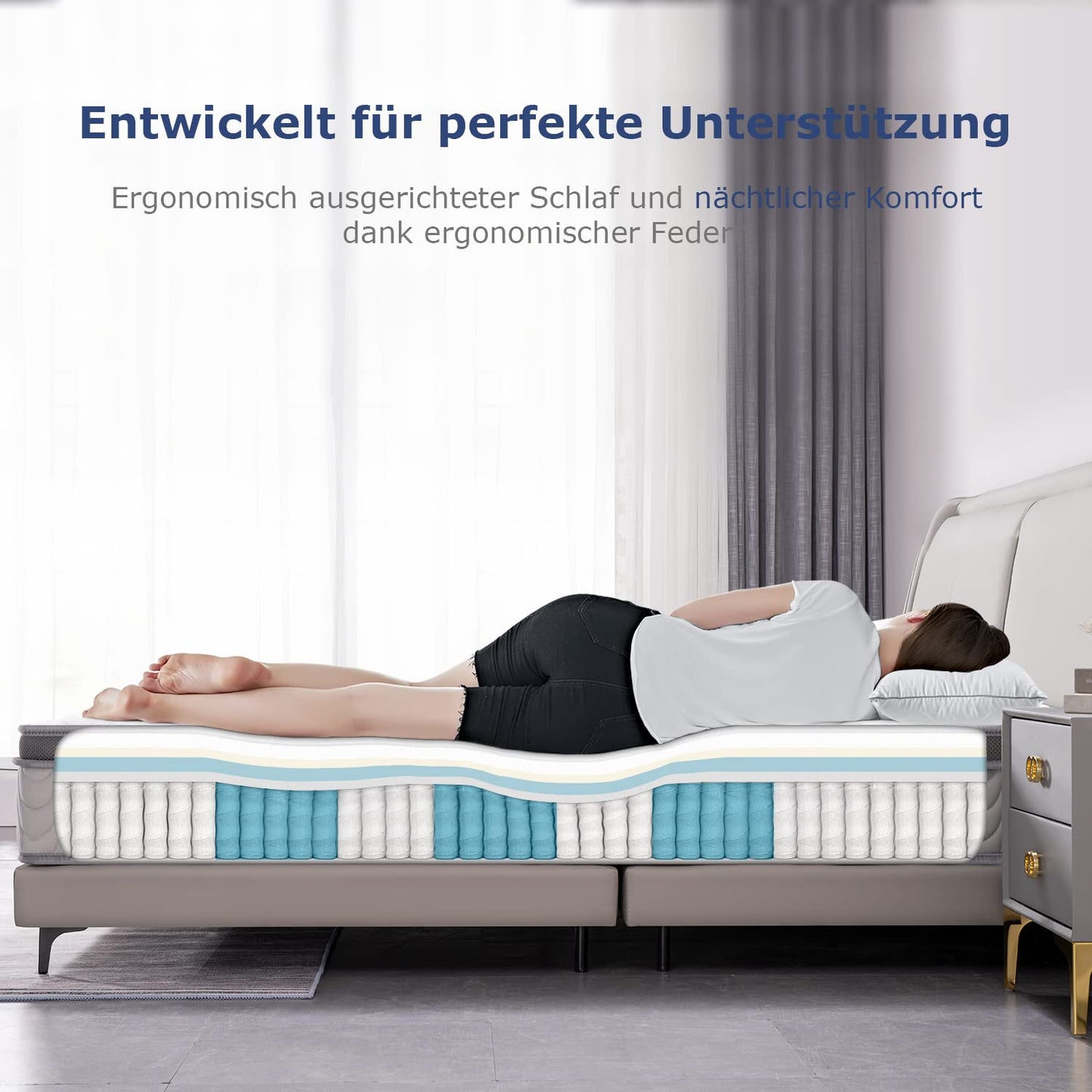 SuiLong Mattress 140 x 200 cm, Height 30 cm Pocket Spring Mattress 7-Zone Hardness H3 H4 with Memory Foam Comfort Spring Mattress, 100 Nights Trial Sleep