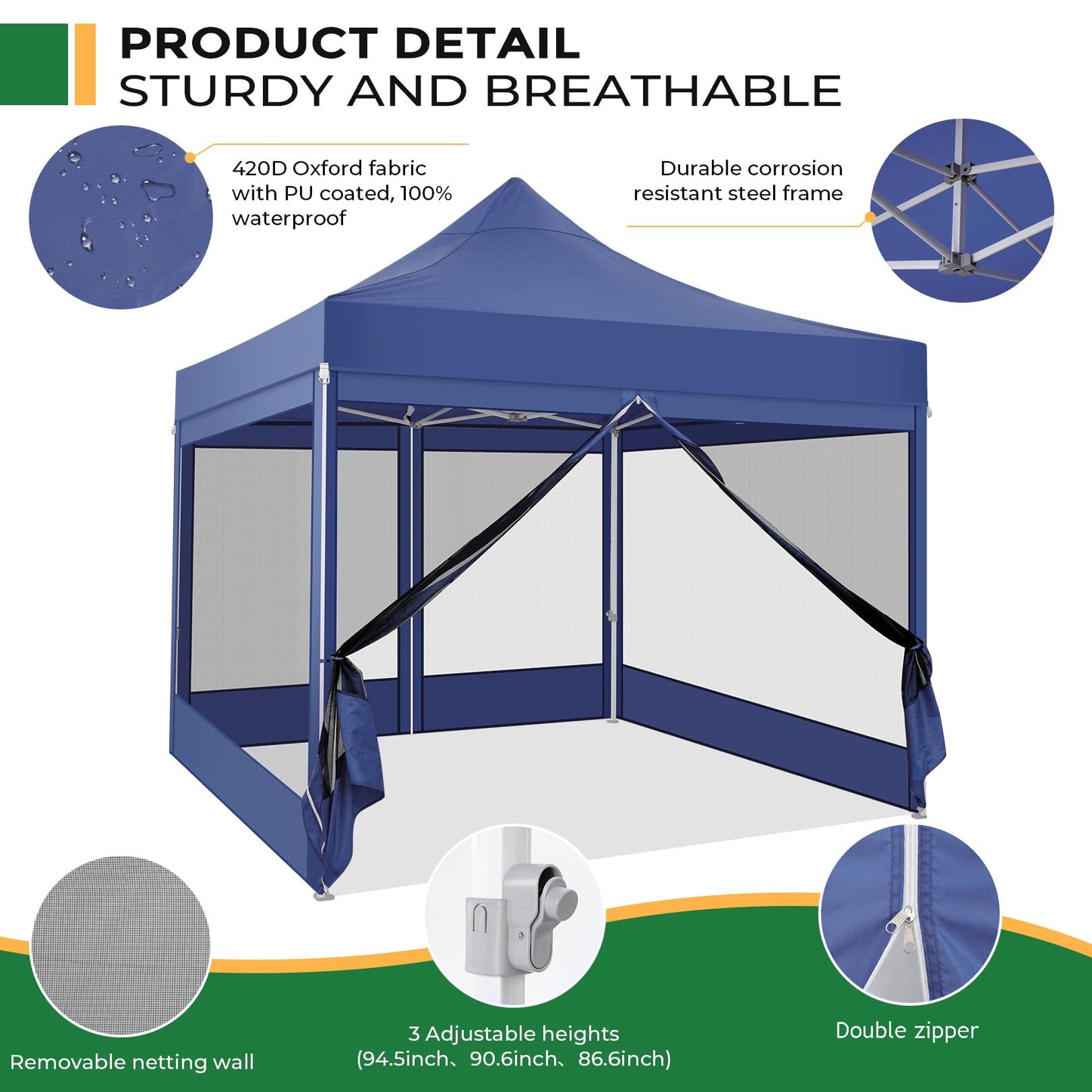 COBIZI Folding Gazebo 3 x 3 m Gazebo 3 x 3 m Waterproof Stable Party Tent Foldable with 4 Side Walls Mosquito Net Pop Up Garden Gazebo Anti-UV for Garden, Grey
