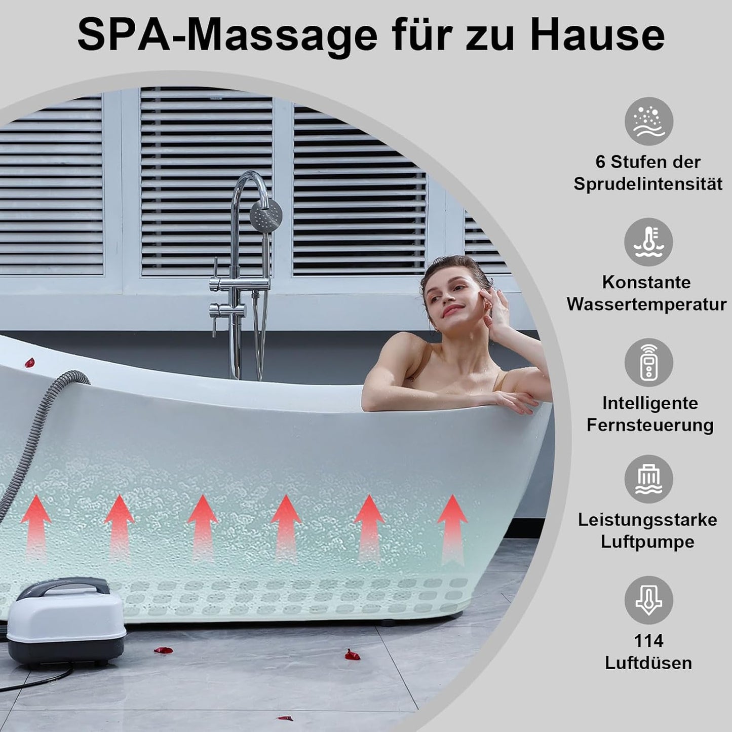 Bath Spa Mat, Bubble Bath Mat, Whirlpool Bath Mat with Cushion, Portable Bubble Bath Massager with 6 Speed Bubbles for Home Relaxation, Non-Slip Suction Cups