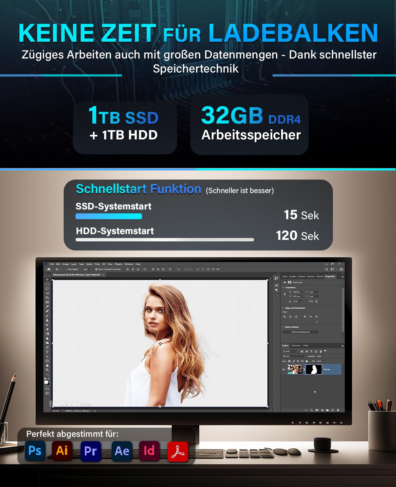 Greed® Ultra V2 PC mit Intel Core i7 12700F - Schneller Rechner - Computer für Büro & Home Office mit 4,8 GHZ - 32GB RAM/Arbeitsspeicher - 1TB SSD + 1TB HDD - DVD+RW - USB 3.1 - WLAN, inkl Win 11 Pro