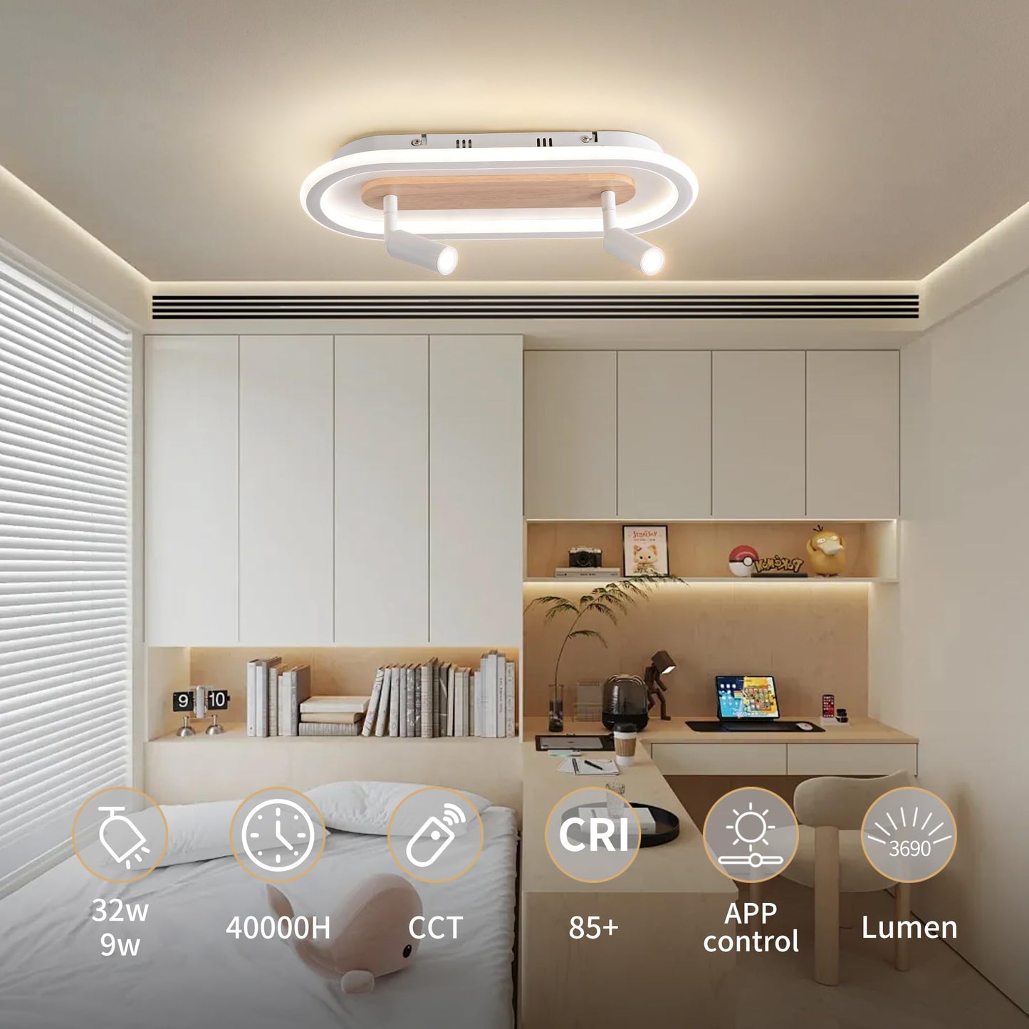 34 cm LED Ceiling Light Bedroom Wooden Children's Room Lamp Ceiling Star Children's Lamp Dimmable Ceiling Lamp for Children Lamp with Remote Control