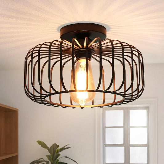 FRIDEKO HOME Deckenleuchte Schwarz,Modern Deckenlampe aus Metall E27-Fassung,1 Flammige Runde Lampenschirm Hängelampe für Küche Flur Wohnzimmer Schlafzimmer Esszimmer
