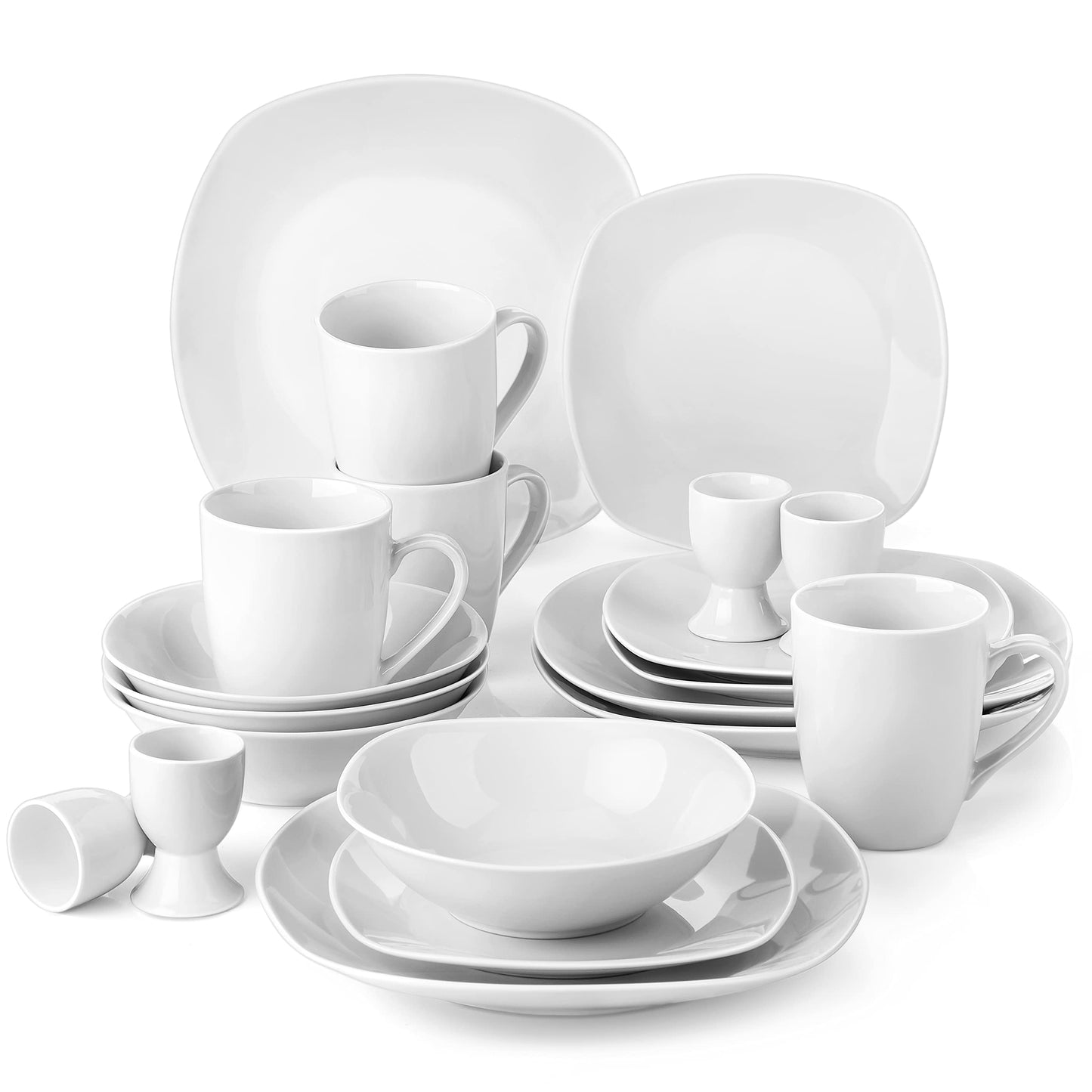 MALACASA Elisa Series Crockery Set for 12 People, 48-Piece Plate Set, Dinner Service Set with 12 Soup Plates, 12 Cake Plates, 12 Dinner Plates and 12 Cereal Bowls, Porcelain Crockery Set in Light Grey