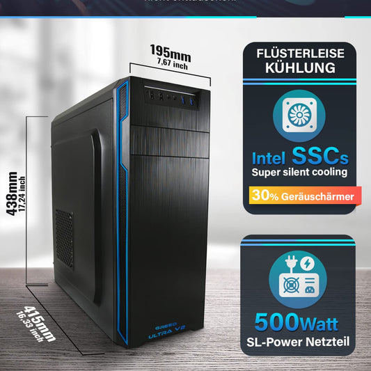 Greed® Ultra V2 PC mit Intel Core i7 12700F - Schneller Rechner - Computer für Büro & Home Office mit 4,8 GHZ - 32GB RAM/Arbeitsspeicher - 1TB SSD + 1TB HDD - DVD+RW - USB 3.1 - WLAN, inkl Win 11 Pro