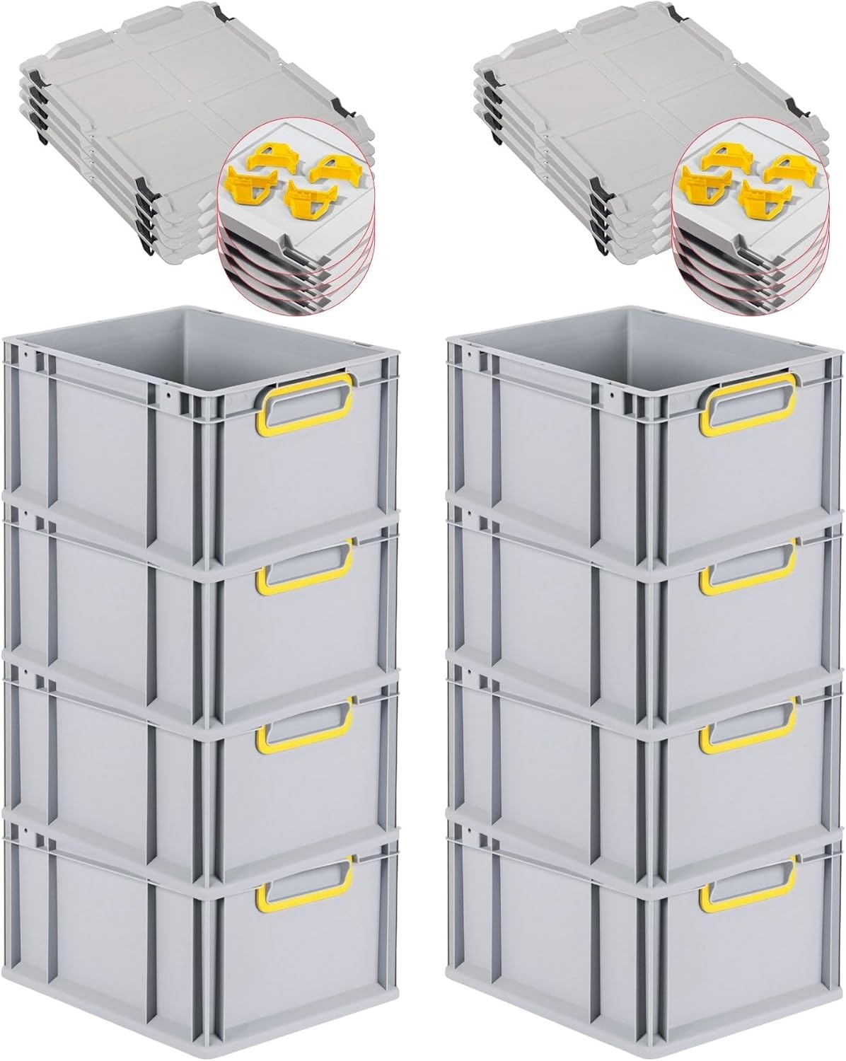 PROREGAL Economy Set of 5 Eurobox NextGen Colour with Lid and Sliding Snap Fasteners, H x W x D 22 x 30 x 40 cm, 20 L, Black, Closed Handles, Euro Container, Transport Box, Transport Container