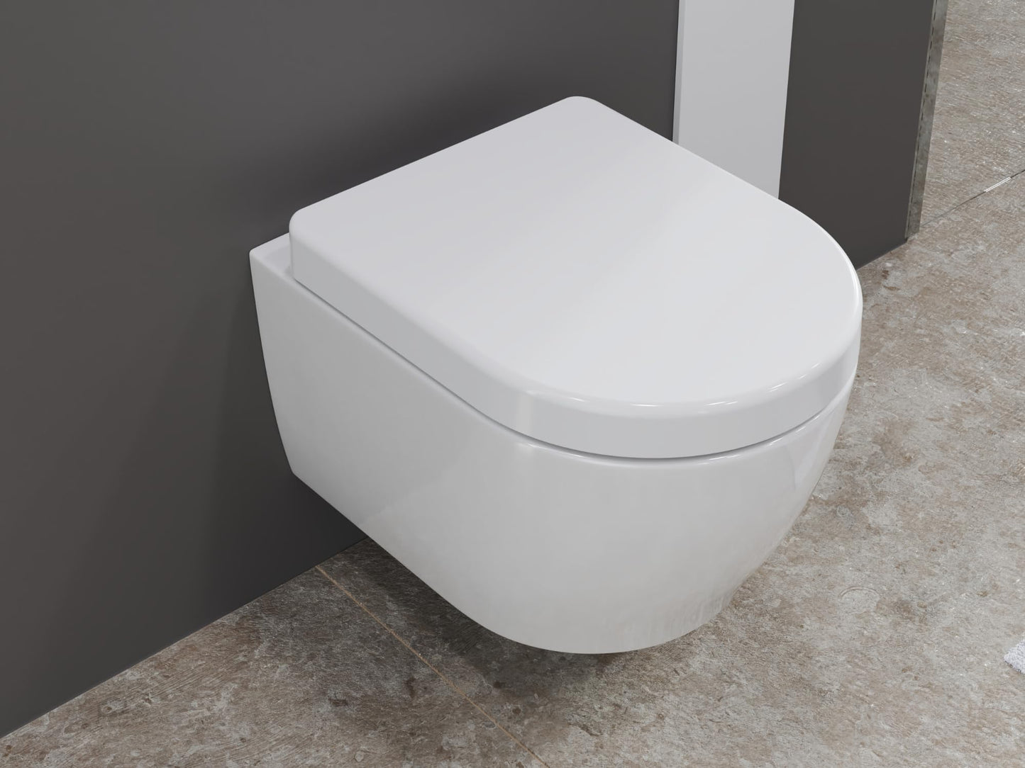 SSWW | Spülrandlose Toilette mit Softclose Toilettendeckel, Hänge-WC aus Keramik, Wand-WC, Tiefspüler | 54 cm lang