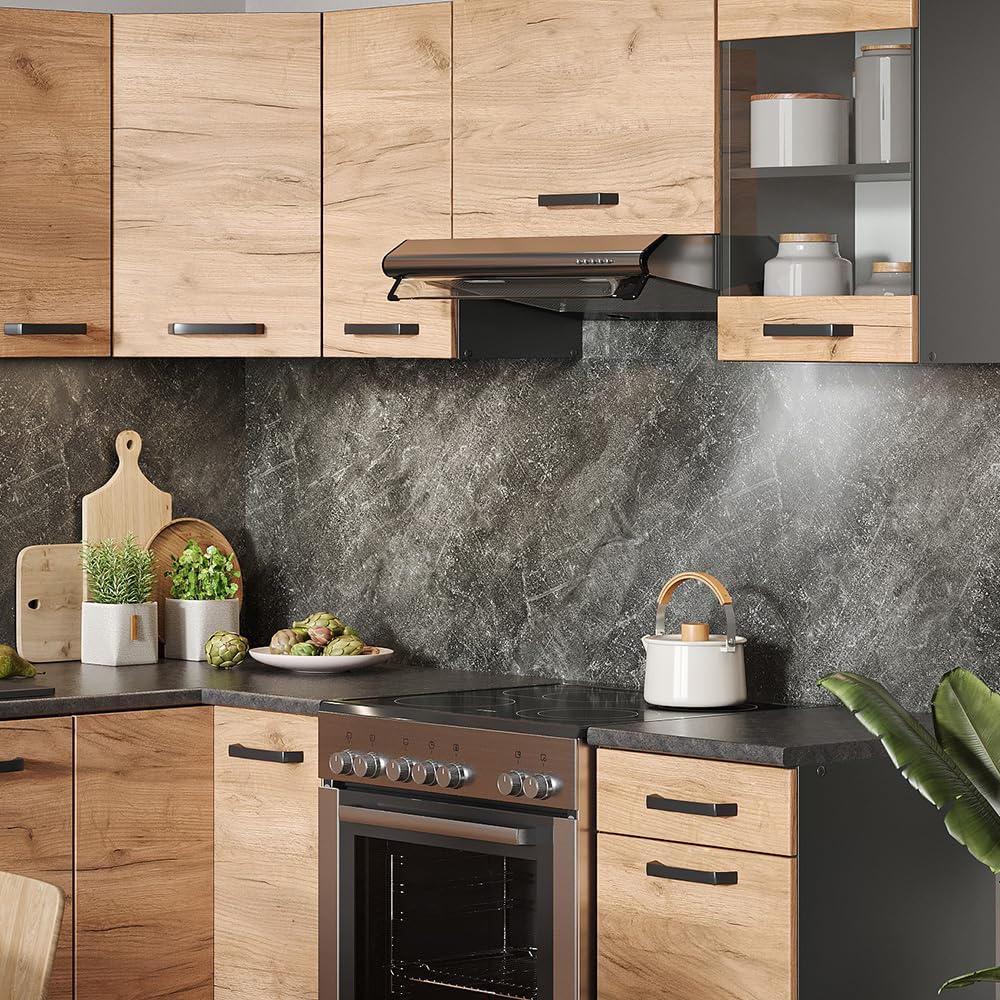 Vicco Rick Corner Kitchen, Anthracite High Gloss/White, 190 x 60 cm, AP Marble