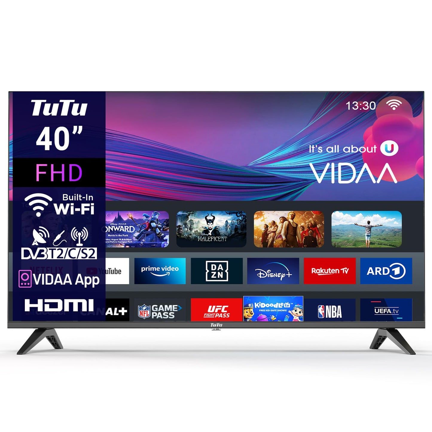 TuTu Smart TV 25 Zoll (64 cm) Full HD VIDAA Fernseher mit WLAN Triple Tuner (DVB-T/T2, DVB-C, DVB-S/S2) APP Store HDMI USB (TUV25FQ1B, 2024)