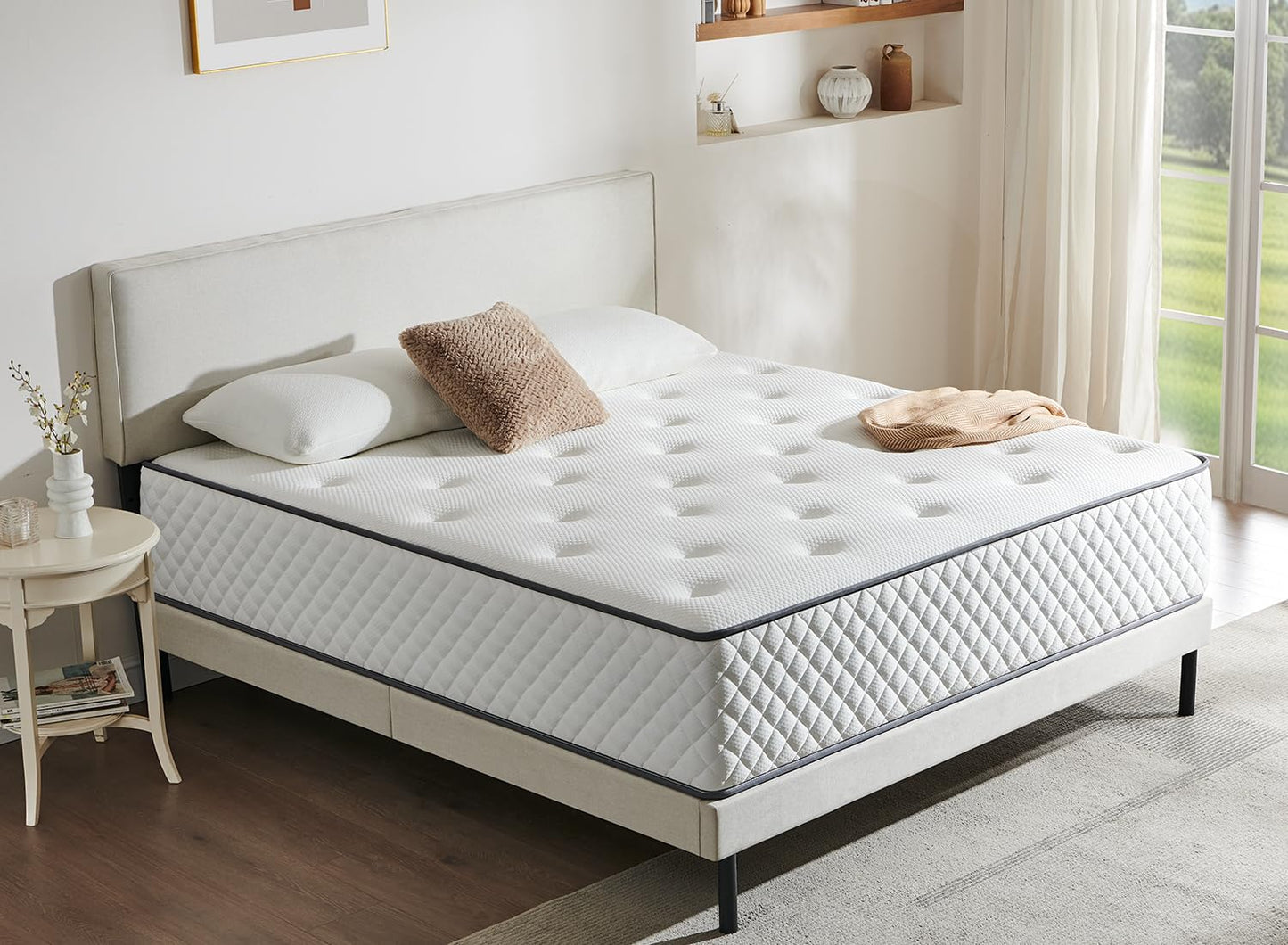 Mattress 180 x 200 cm, Pocket Spring Mattress Hardness H3 Medium Firm, 7-Zone Mattresses with High-Quality Comfort Foam, Back-Relieving, Rolled Mattress Height 25 cm