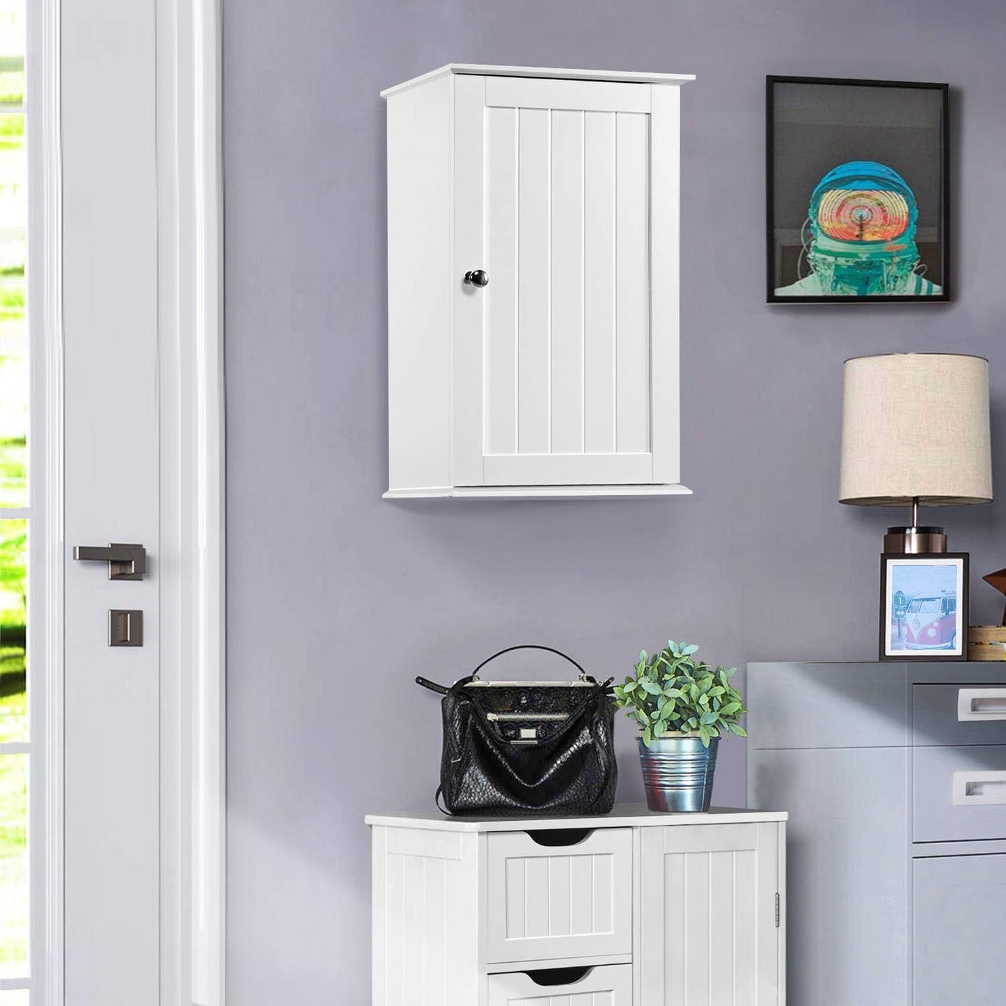 Yaheetech Wall Cupboard, Wall Cabinet with One Door, Bathroom Cabinet, Kitchen Cabinet, Medicine Cabinet in White, 35 x 21 x 55 cm