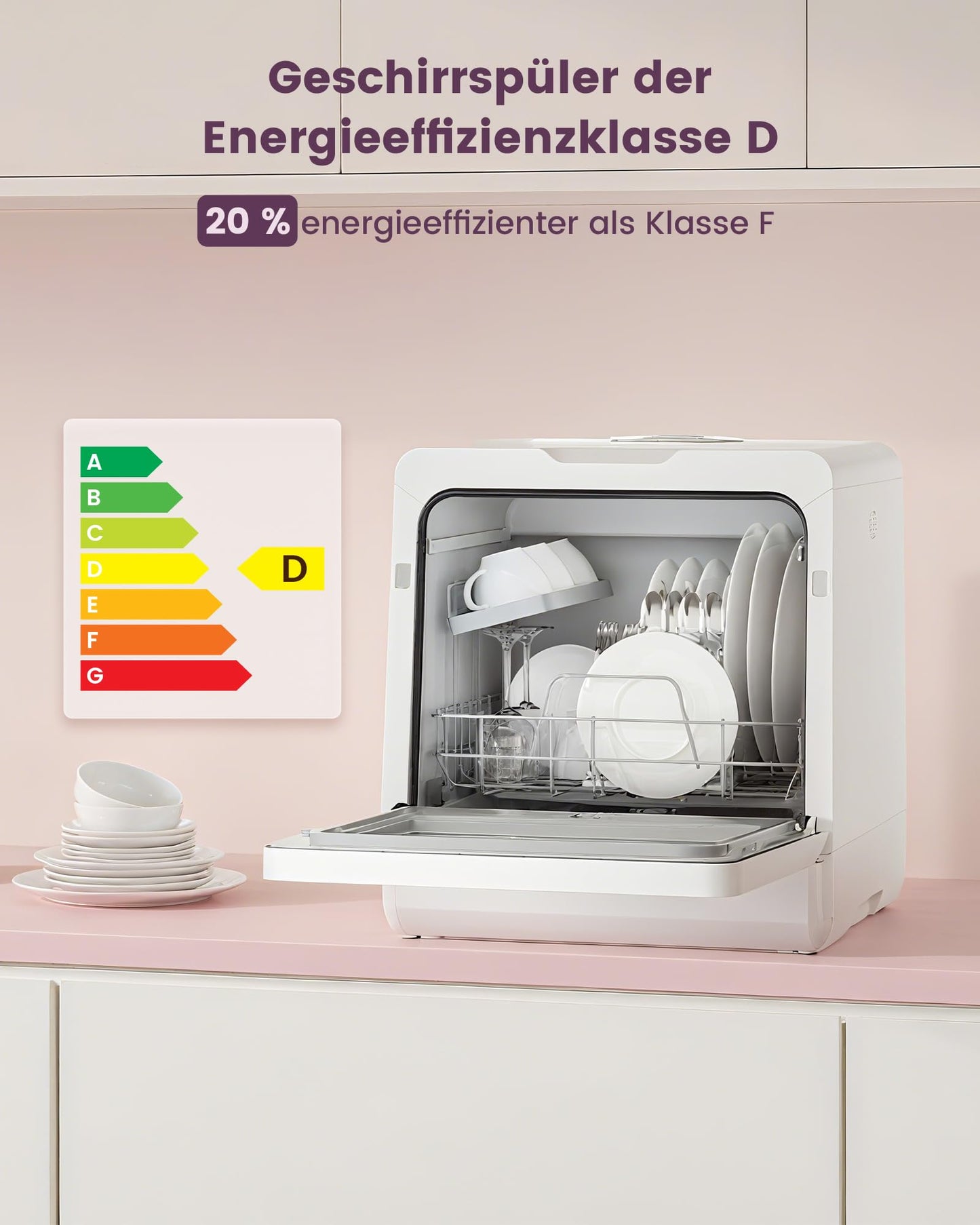 HAVA Dishwasher with Water Softener and Increased Energy Efficiency, Dishwasher with 8 Programmes, Child Lock & Delayed Start, No Installation Required