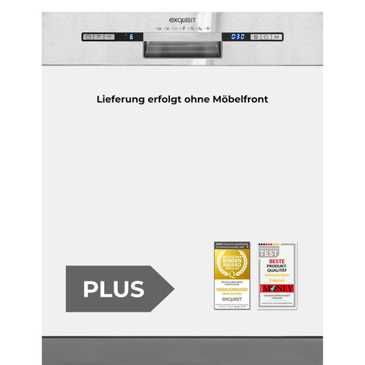 Exquisit PLUS EGSP2113-EB-030E Built-in Dishwasher, Partially Integrated, 60 cm, 13 Place Settings, Start Time Delay, LED Display, inox
