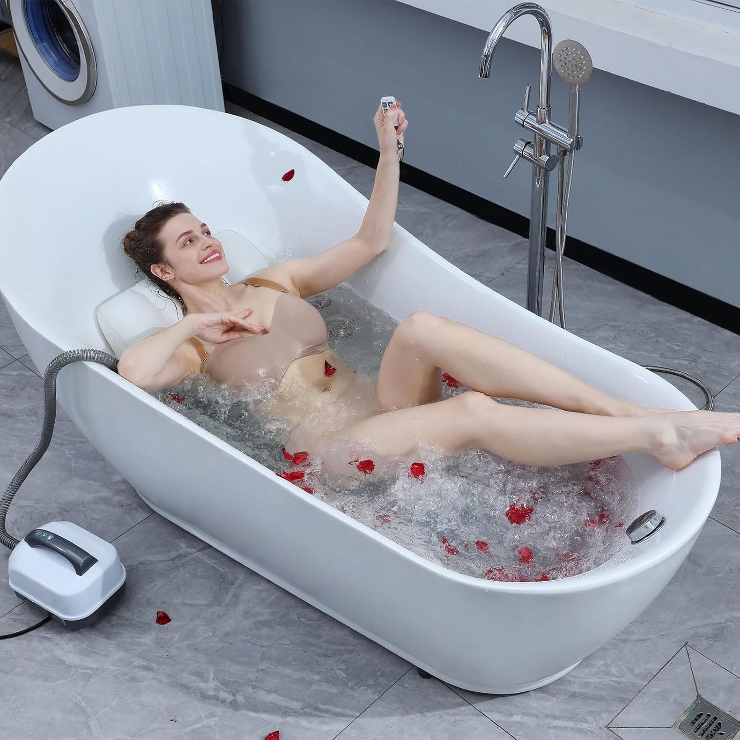 Bath Spa Mat, Bubble Bath Mat, Whirlpool Bath Mat with Cushion, Portable Bubble Bath Massager with 6 Speed Bubbles for Home Relaxation, Non-Slip Suction Cups