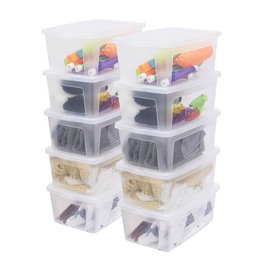 Iris Ohyama, Set of 14 5 Litre Clear Stackable Storage Boxes Living Room Bedroom - Modular Clear Box MCB-5 - Transparent