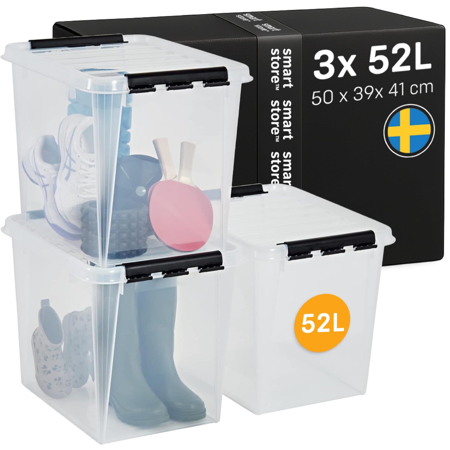 SmartStore - 5 x Storage Box with Lid Classic 46L (59 x 39 x 31 cm) | Stackable Box with Lid | Food-Safe Plastic Box | Plastic Box with Lid and Reinforced Corners