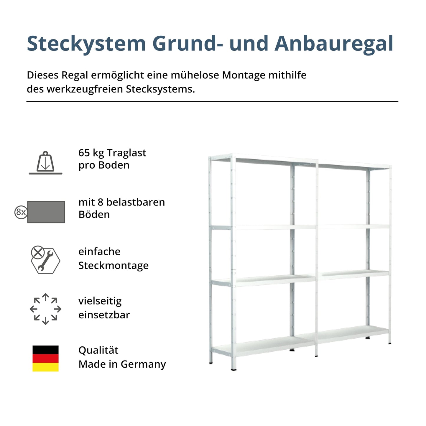 Schulte set of 2 shelving rack galvanised metal 180x160x40 cm storage/display shelf, system with 8 metal shelves, load capacity 520 kg, easy installation, slot system, no screws, silver, 4056397004455
