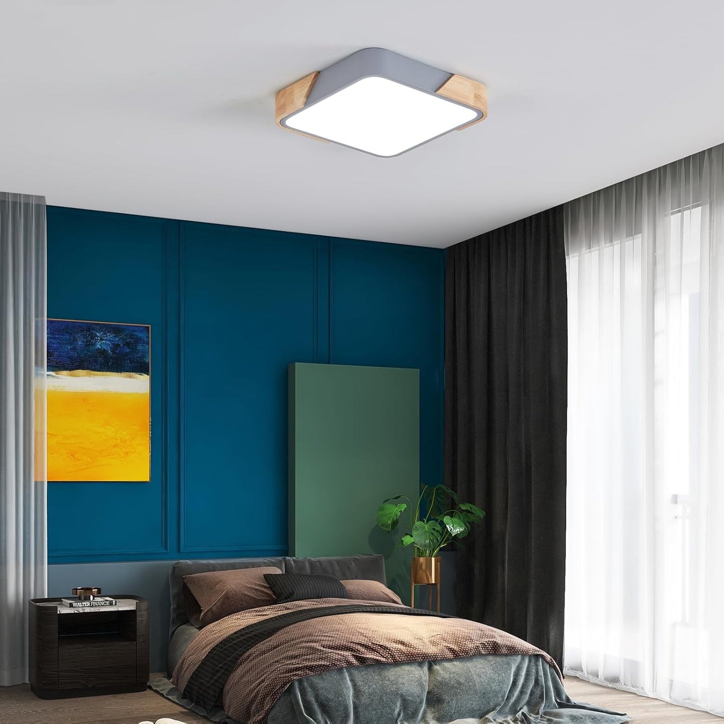 LED Wooden Ceiling Lights, Thin Flat Modern Flush-Mounted Light, Ceiling Lighting Lamps for Dining Room, Hallway, Living Room, Kitchen, Bedroom, 30 cm x 30 cm, 24 W, Warm White, 3000 K