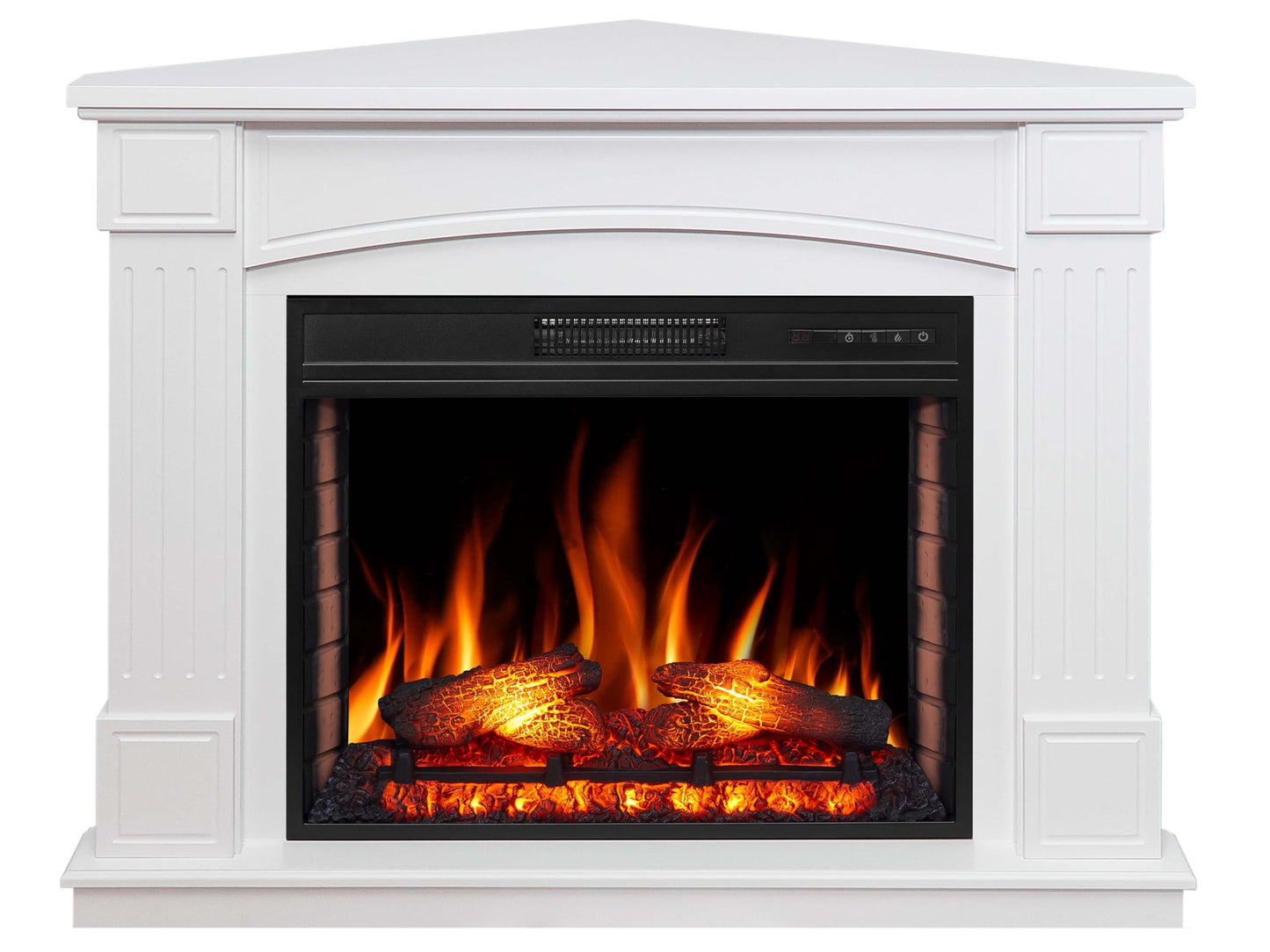 Boston AF28S LED CONYAK Electric Standing Fireplace with Heater, 12 Heat Settings, Timer, Real Flame Effect, 3 Brightness Levels, Remote Control, Brown