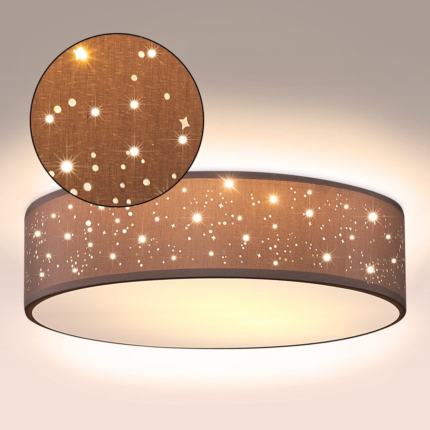 MONZANA® Ceiling Light Starry Sky Living Room Bedroom E27 Grey Round 38 cm Fabric Shade 2 Bulbs 40 W Kitchen Lamp Ceiling Light Fabric Ceiling Lamp