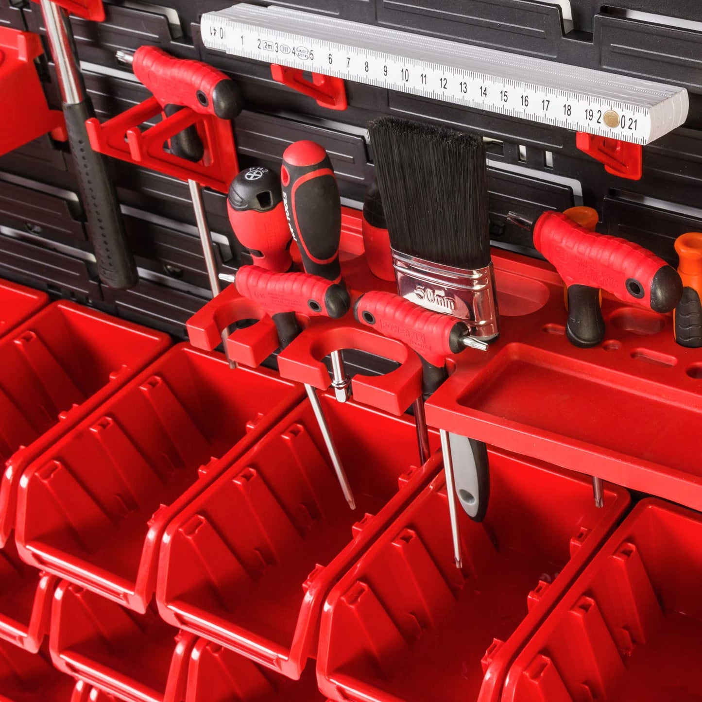 PAFEN Tool Wall Storage System 2308 x 780 mm - Set Tool Holders and 84 Pieces Black Stacking Boxes - Wall Shelf Workshop Shelf Perforated Wall Pour Rack Display Storage Boxes