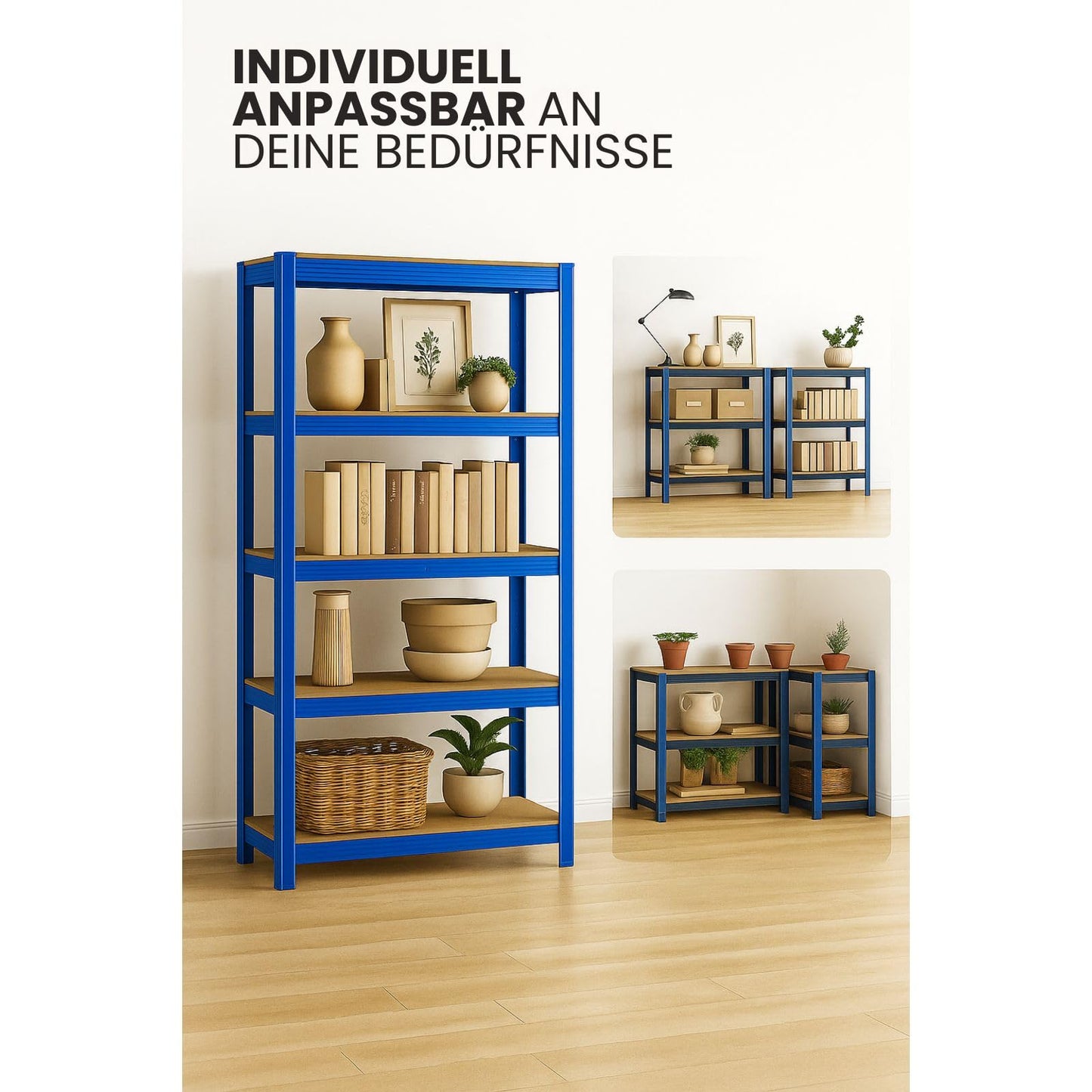 OfficeMarshal Double Pack Heavy Duty Shelves Black, 180 x 90 x 40 cm, Boltless Shelf, Storage Shelf, Standing Shelf, Plug-In System, Can be Assembled without Tools (Lakota)