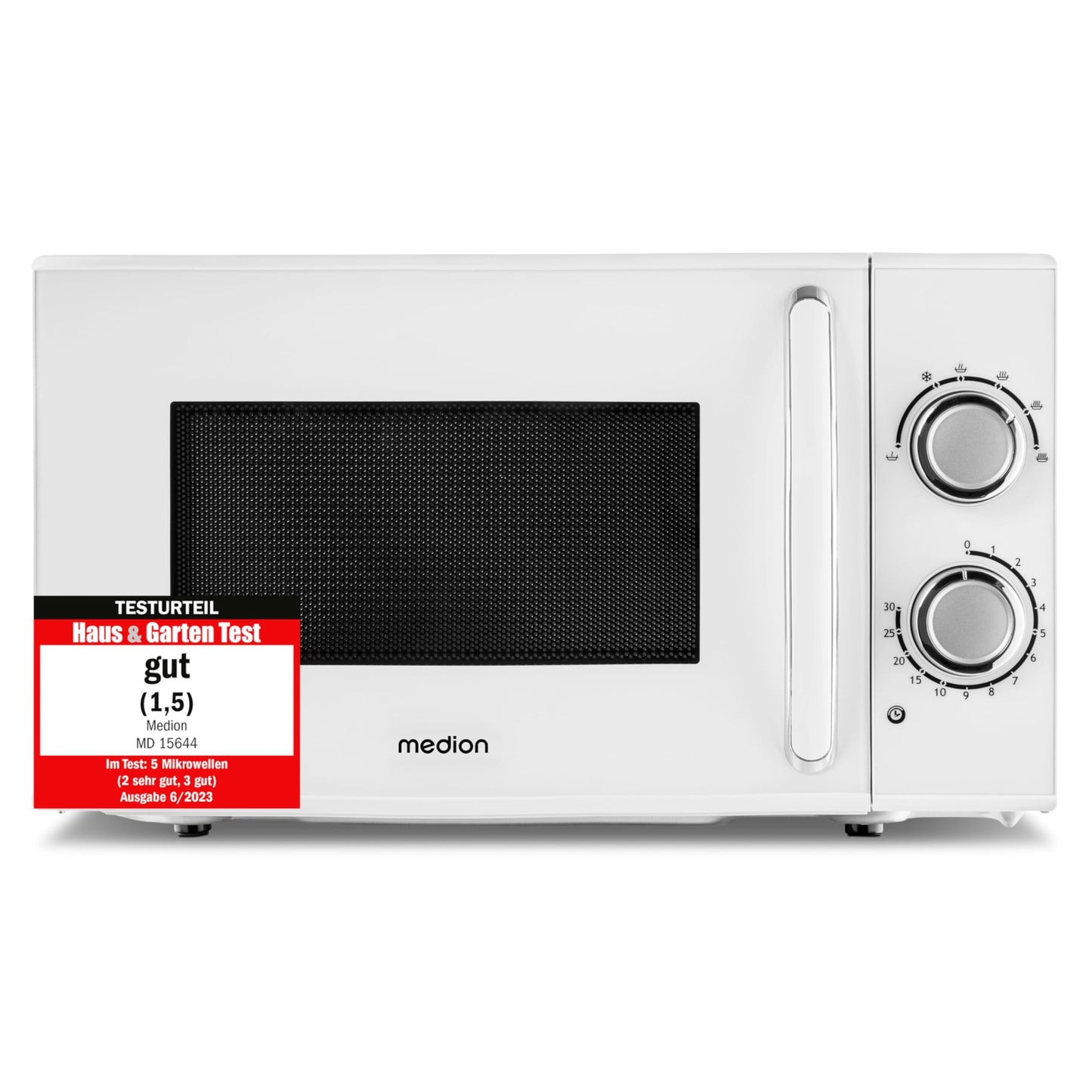 MEDION MD 15644 Microwave, Approx. 700 Watt Power, Approx. 17 Litre Capacity, 6 Levels, Defrost Function, Black/Silver
